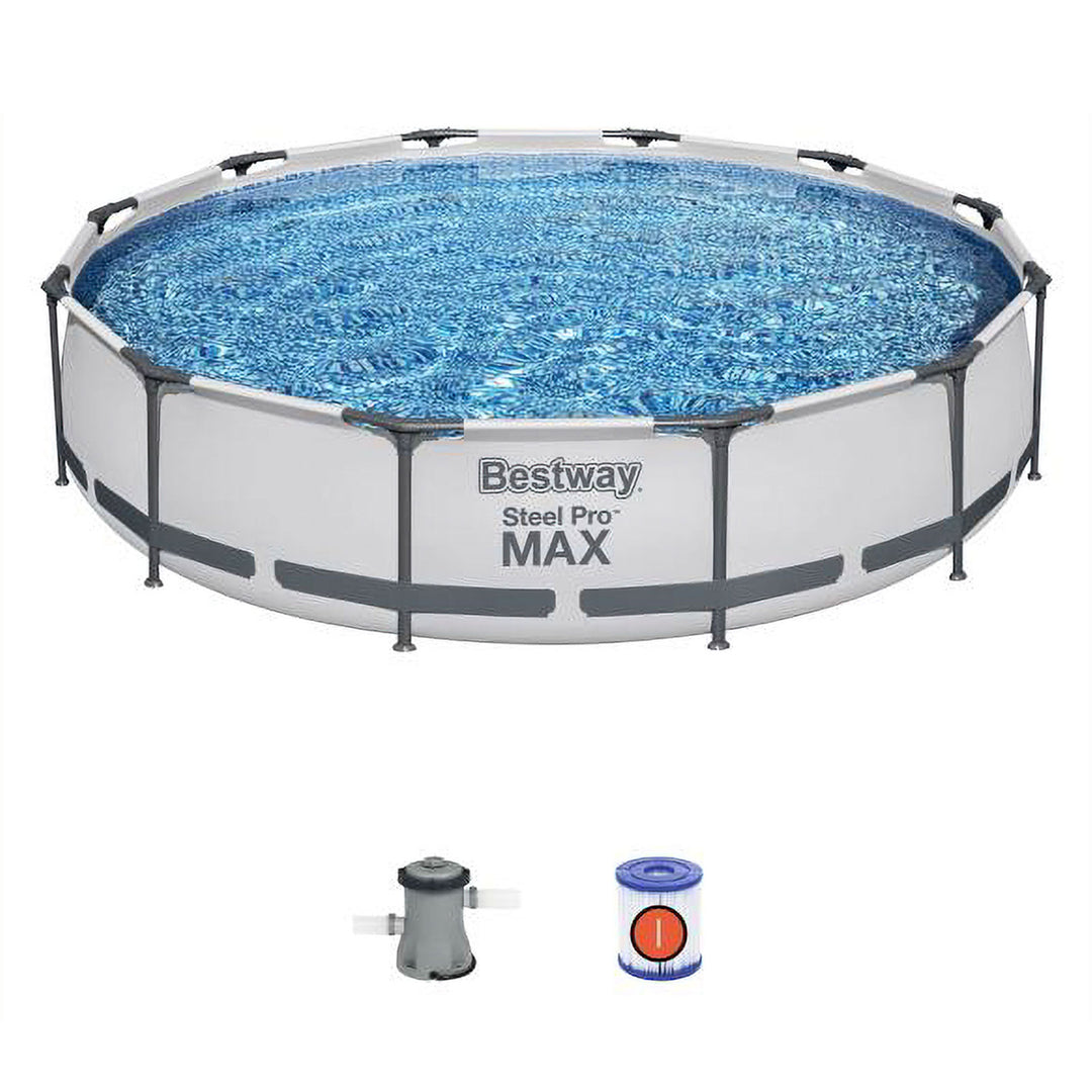 Bestway Steel Pro Max 12' x 30" Round Above Ground Frame Pool & Flowclear Cover - VMInnovations