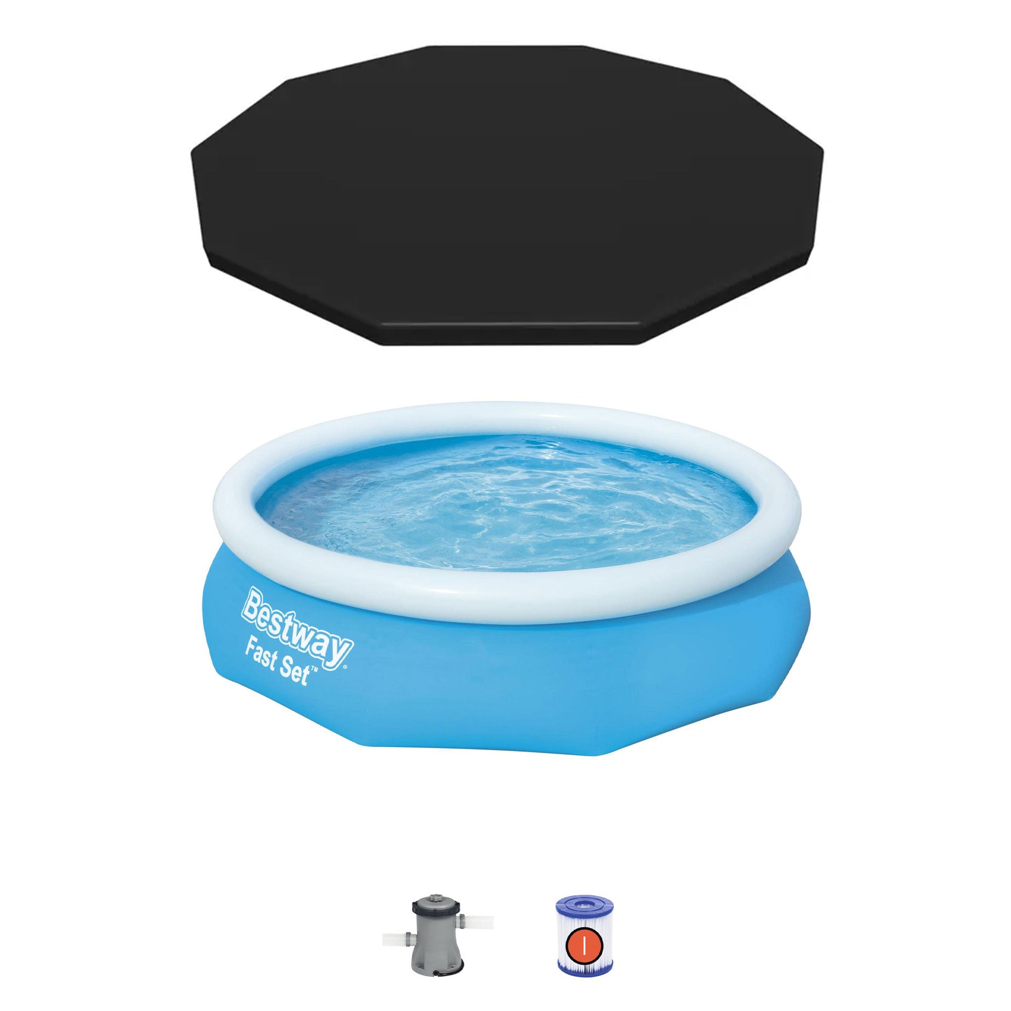 Bestway 10' x 30" Fast Set Inflatable Above Ground Pool w/ Filter Pump & Cover - VMInnovations
