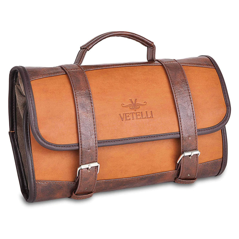Vetelli Foldable Leather Travel Toiletry Bag for Men with 4 Pockets (Open Box)