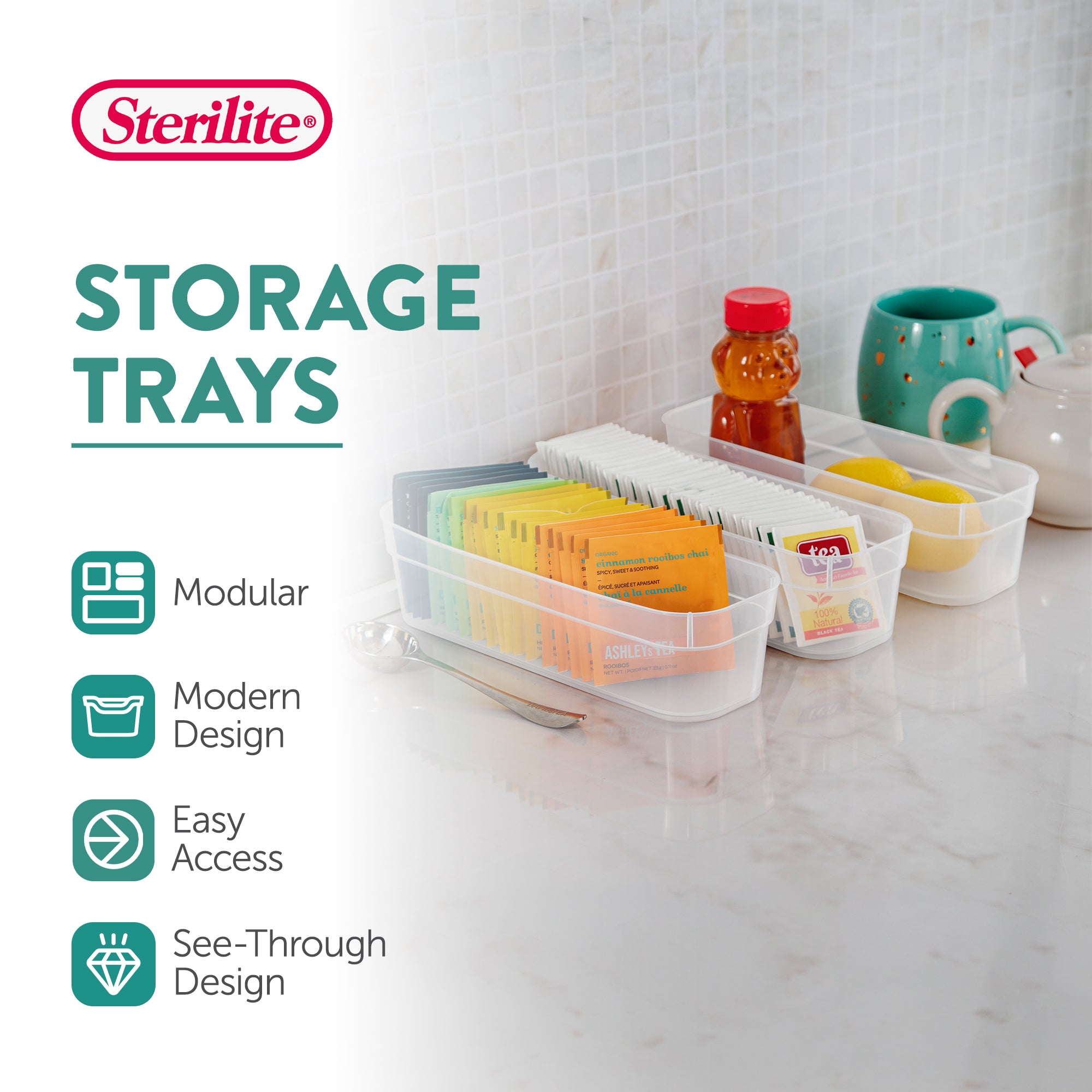 Sterilite Narrow Storage Trays for Desktop and Drawer Organizing, 3-Pack, Clear - VMInnovations