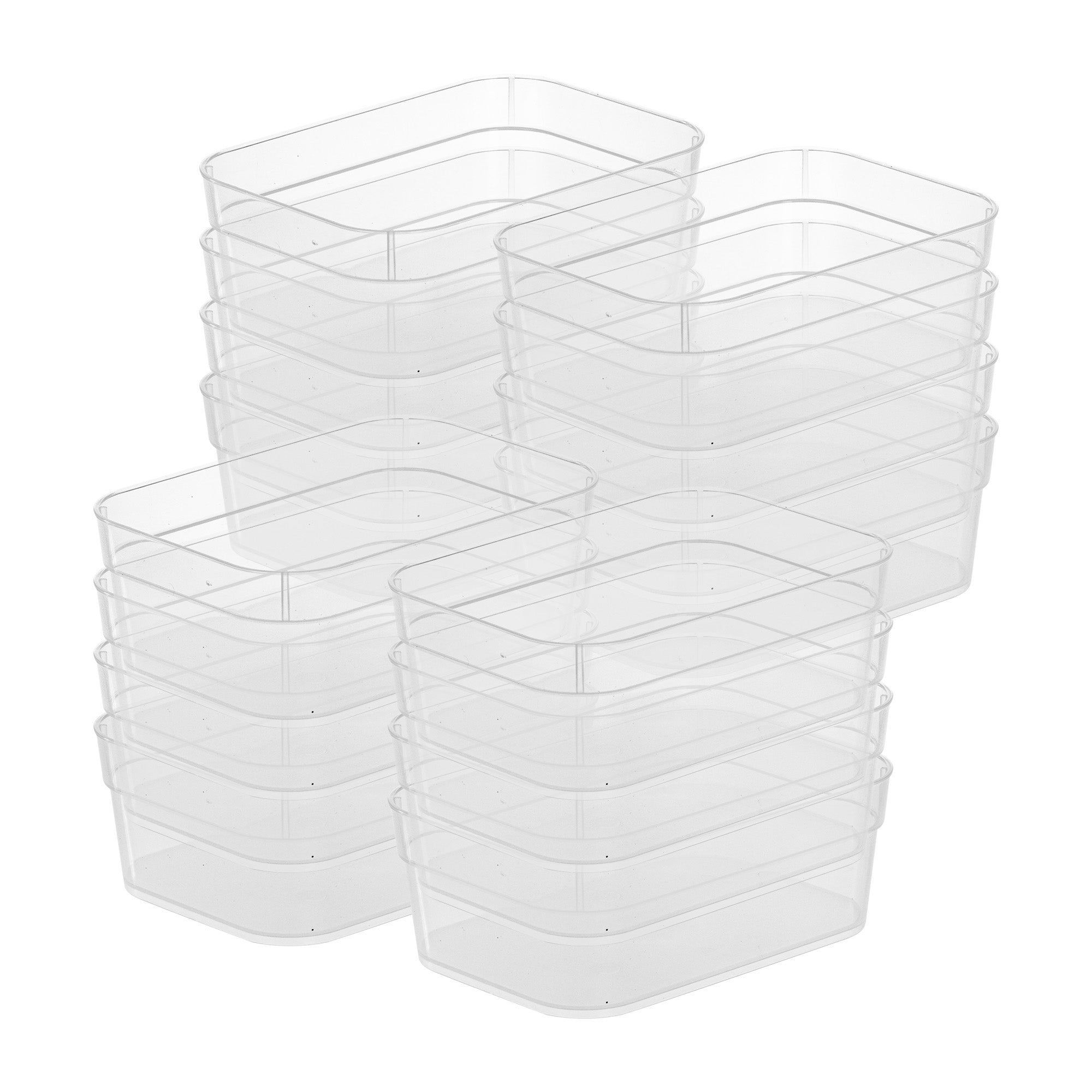 Sterilite Medium Storage Trays for Desktop and Drawer Organizing, Clear, 48 Pack - VMInnovations
