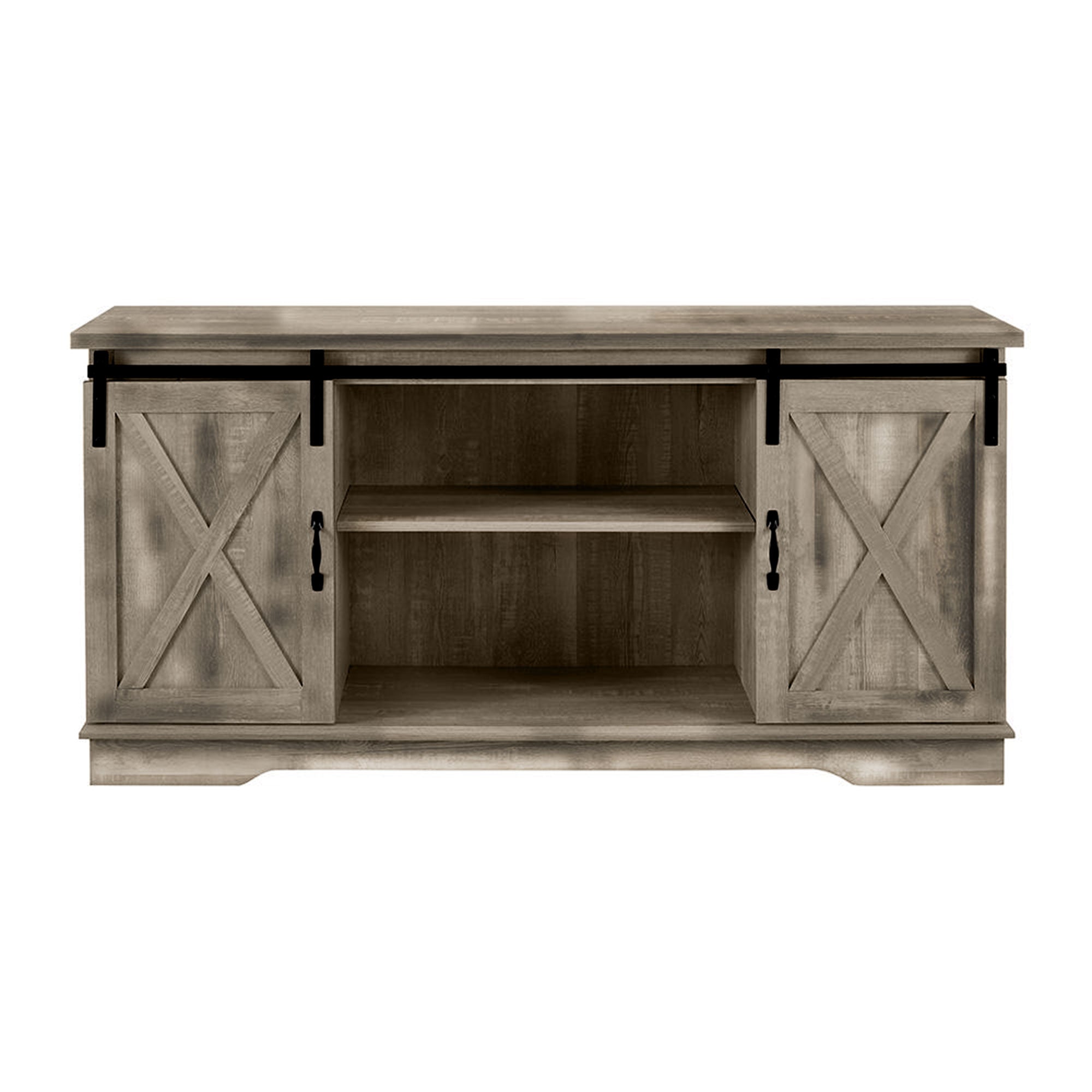 58-In Sliding Barn Door Wooden Farmhouse TV Stand, Natural Tan (For Parts) - VMInnovations