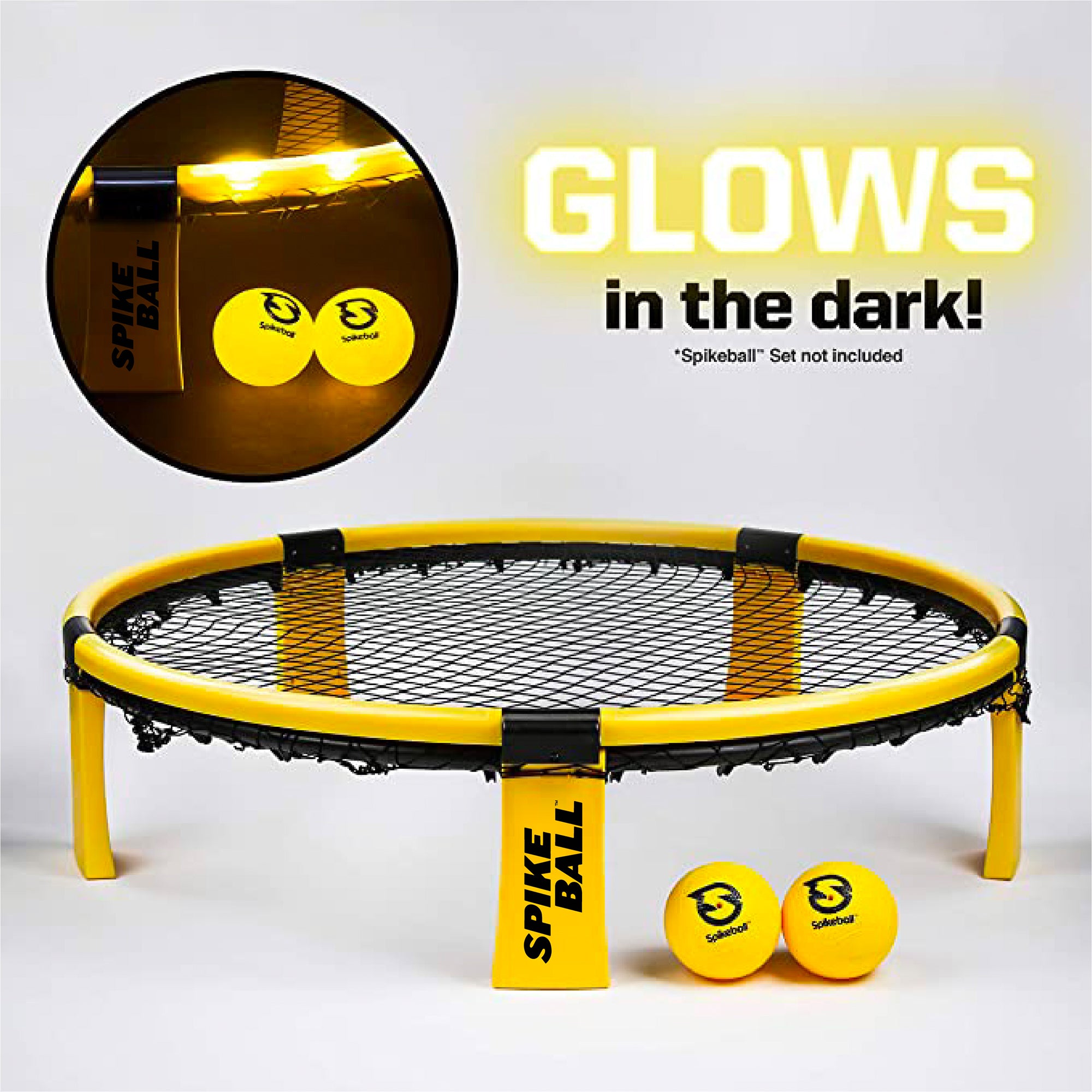 Spikeball 3 Ball Kit w/ Adjustable Net & SpikeBrite Night Play Light Attachment