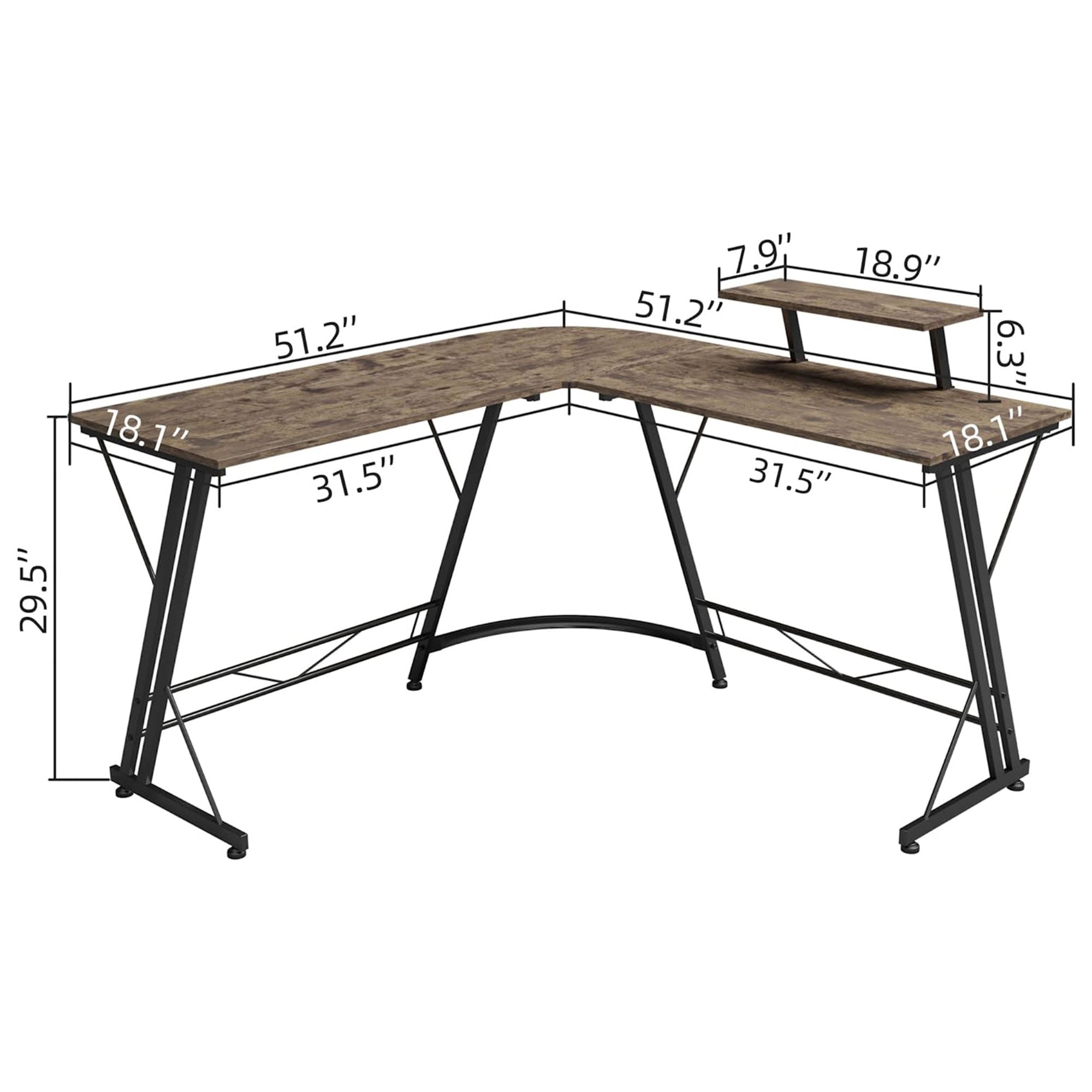 Somdot L Shaped Corner Gaming and Computer Desk with Monitor Stand, Brown Wood