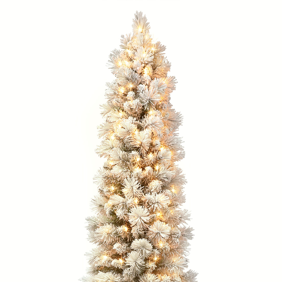 Puleo International Snowy 9 Foot Prelit Artificial Flocked Pencil Christmas Tree