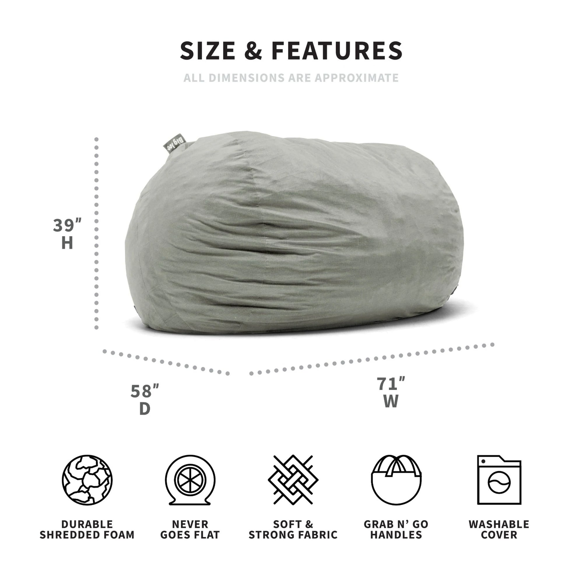 Big Joe Fuf XXL Shredded Foam Beanbag Chair with Removable Cover (Open Box)