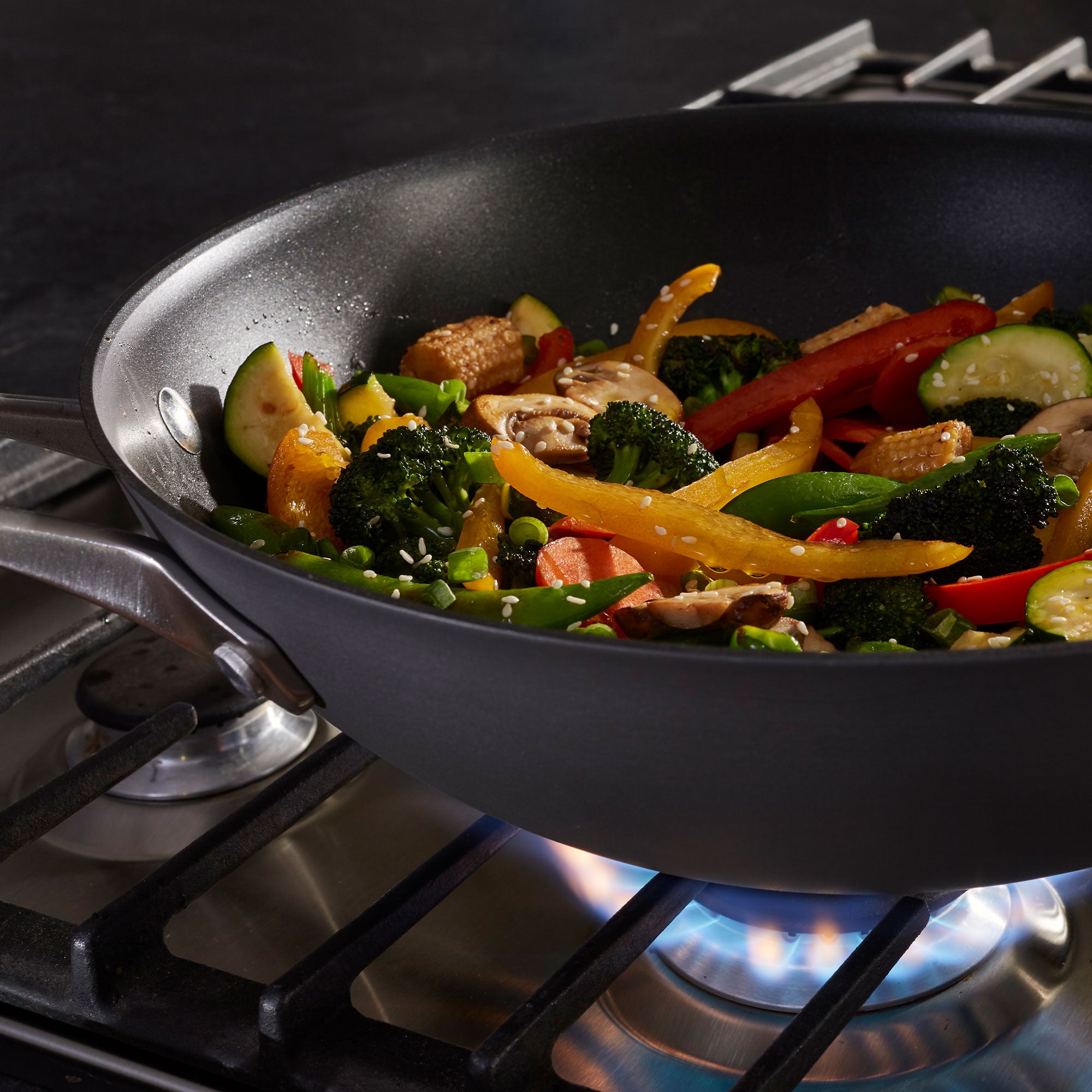 Calphalon Premier Hard Anodized Nonstick Cookware 13 Inch Flat Bottom Wok, Black