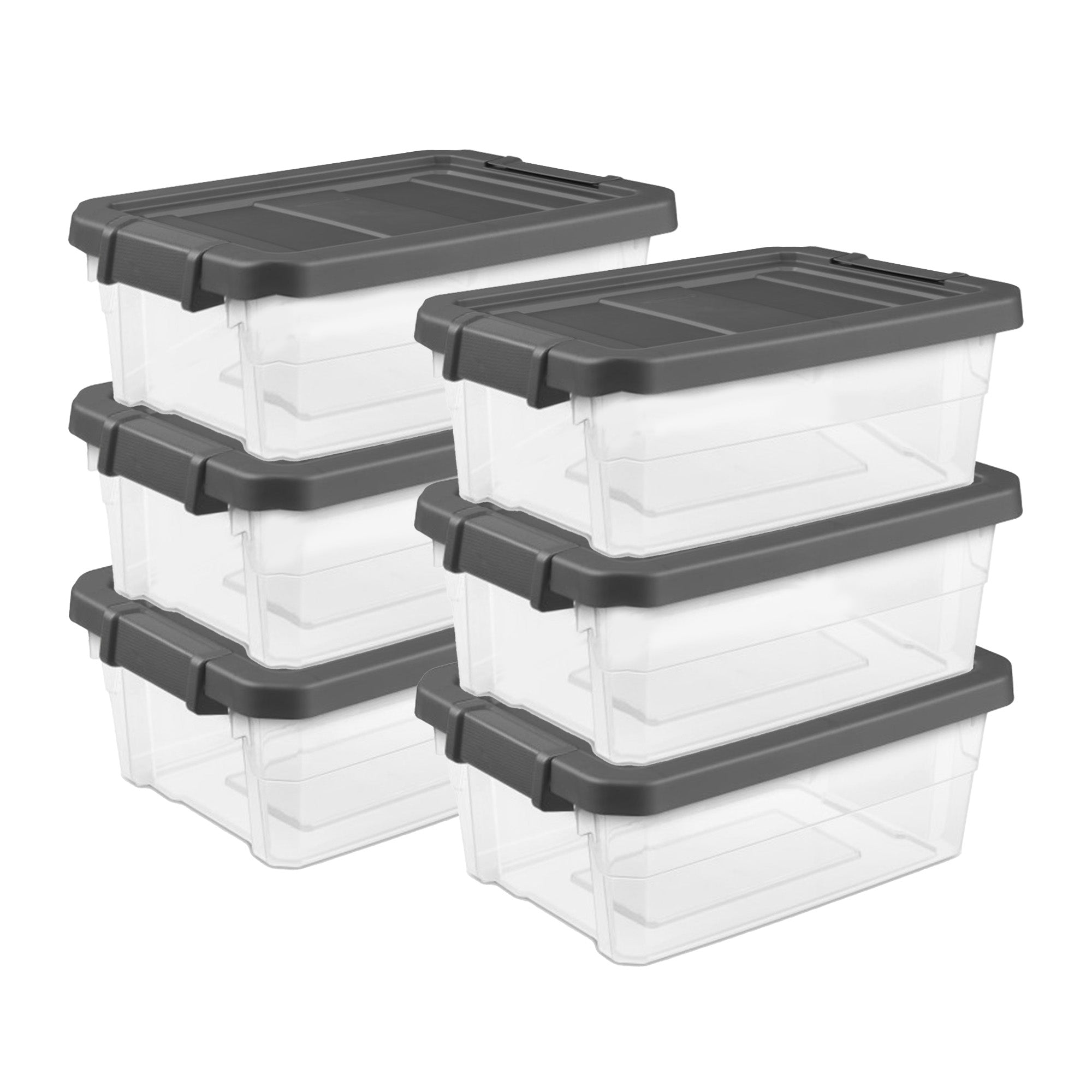 Sterilite 16 Qt Clear Plastic Stacking Storage Containers with Gray Lid (6 Pack) - VMInnovations