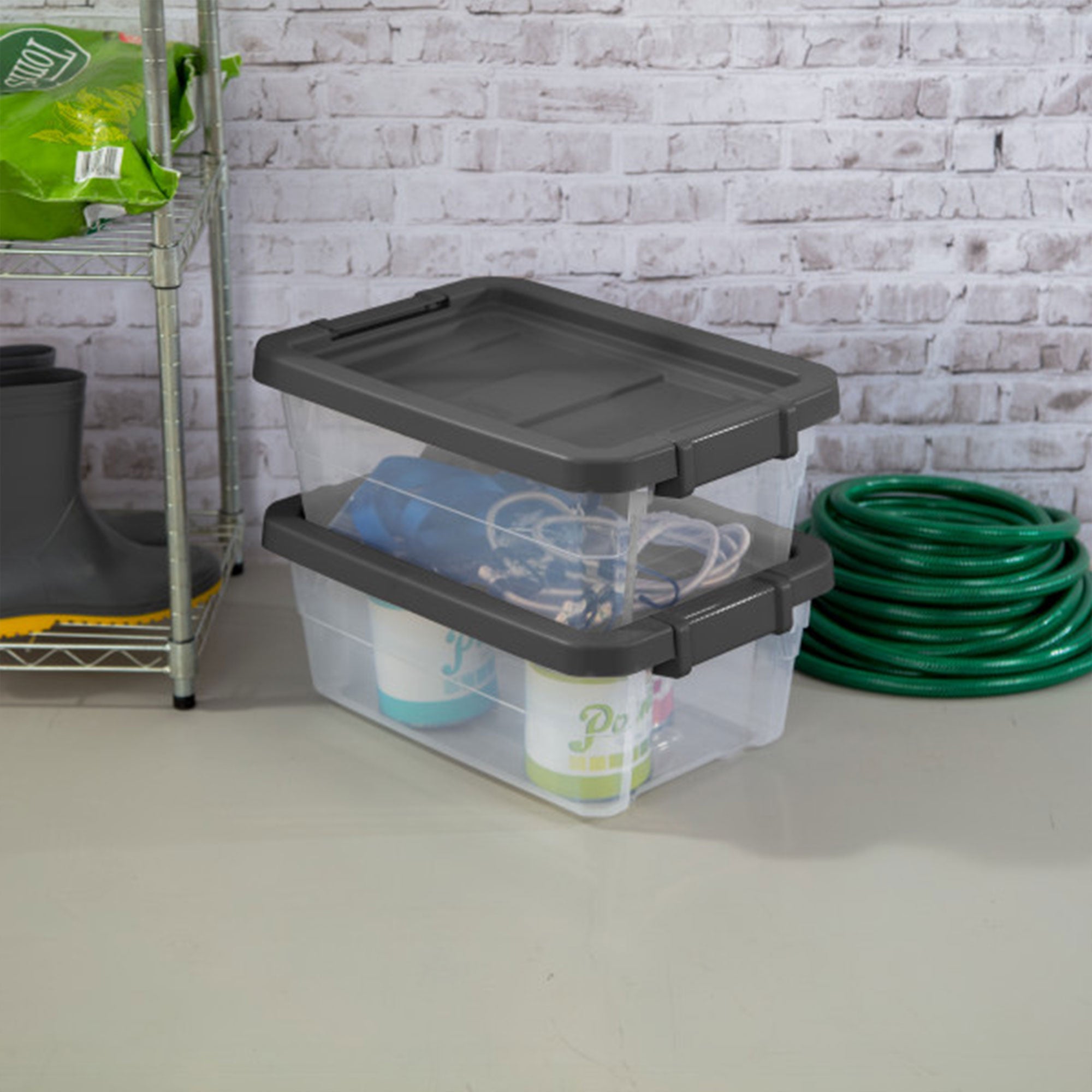 Sterilite 16 Quart Clear Plastic Stacking Storage Container Box with Gray Lid