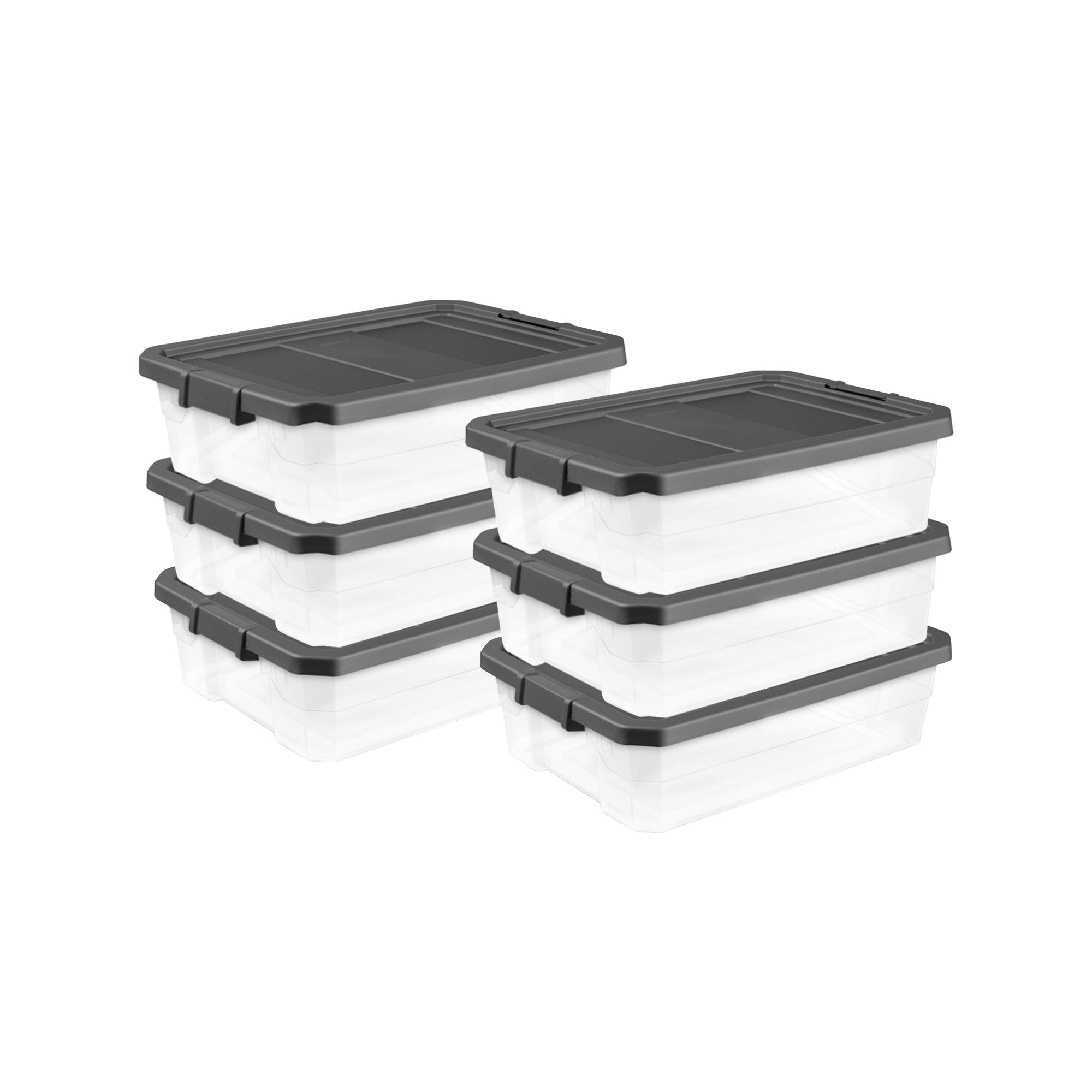Sterilite 40 Quart Plastic Storage Bin Tote & Latch Lid, 6 Pack, Gray