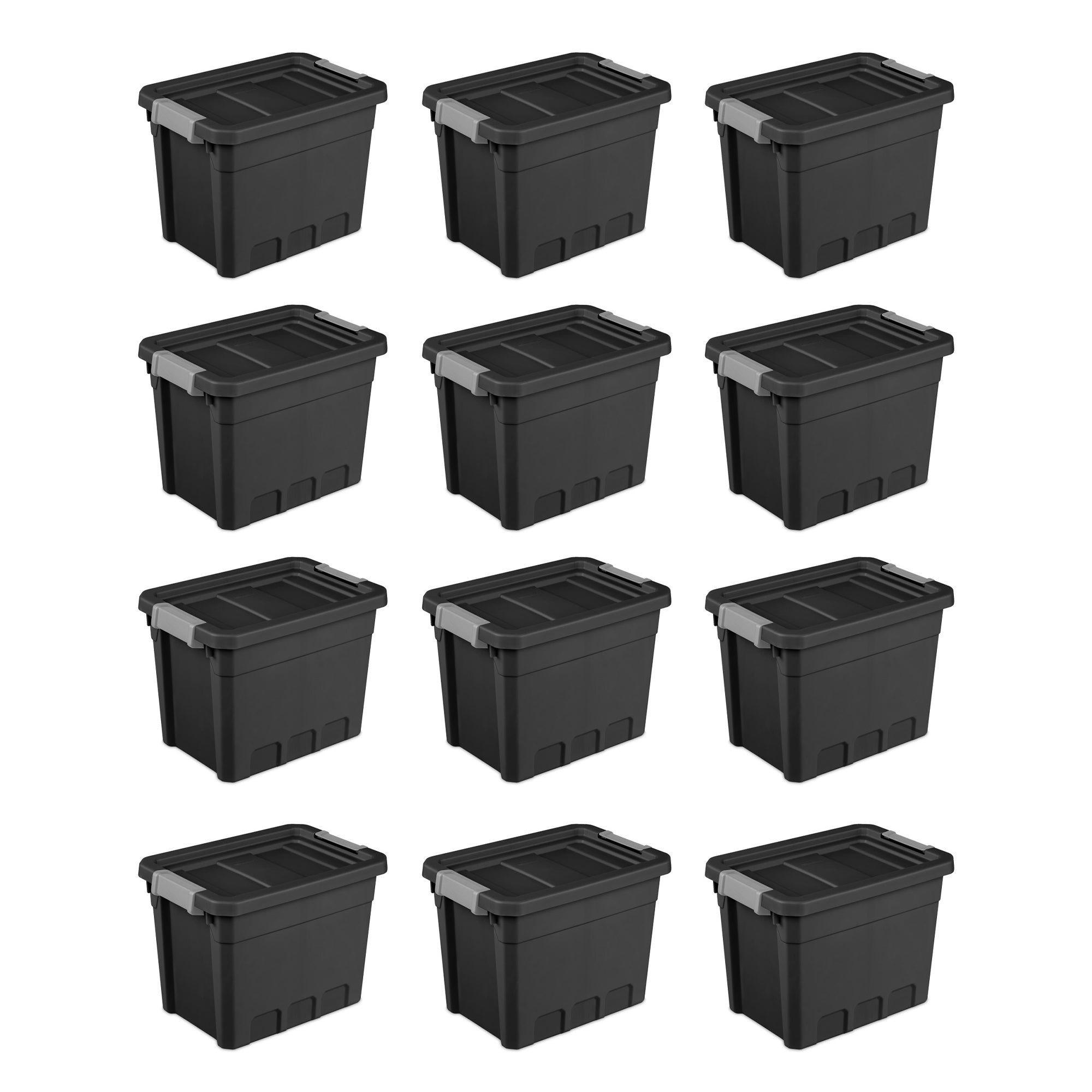 Sterilite 7.5 Gal Rugged Industrial Storage Totes w/ Latch Lids, Black (12 Pack) - VMInnovations