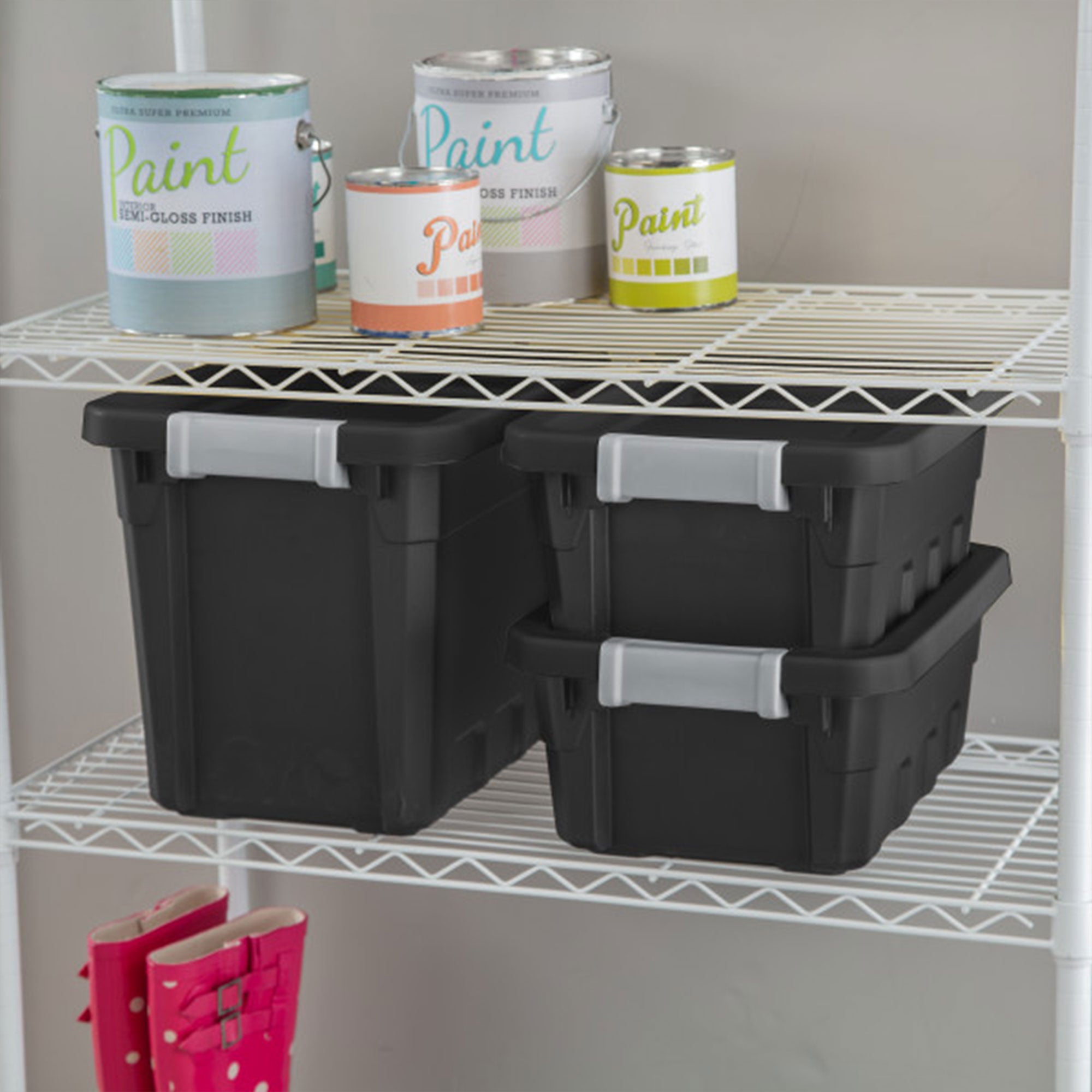 Sterilite 7.5 Gal Rugged Industrial Storage Totes w/ Latch Lids, Black (18 Pack) - VMInnovations