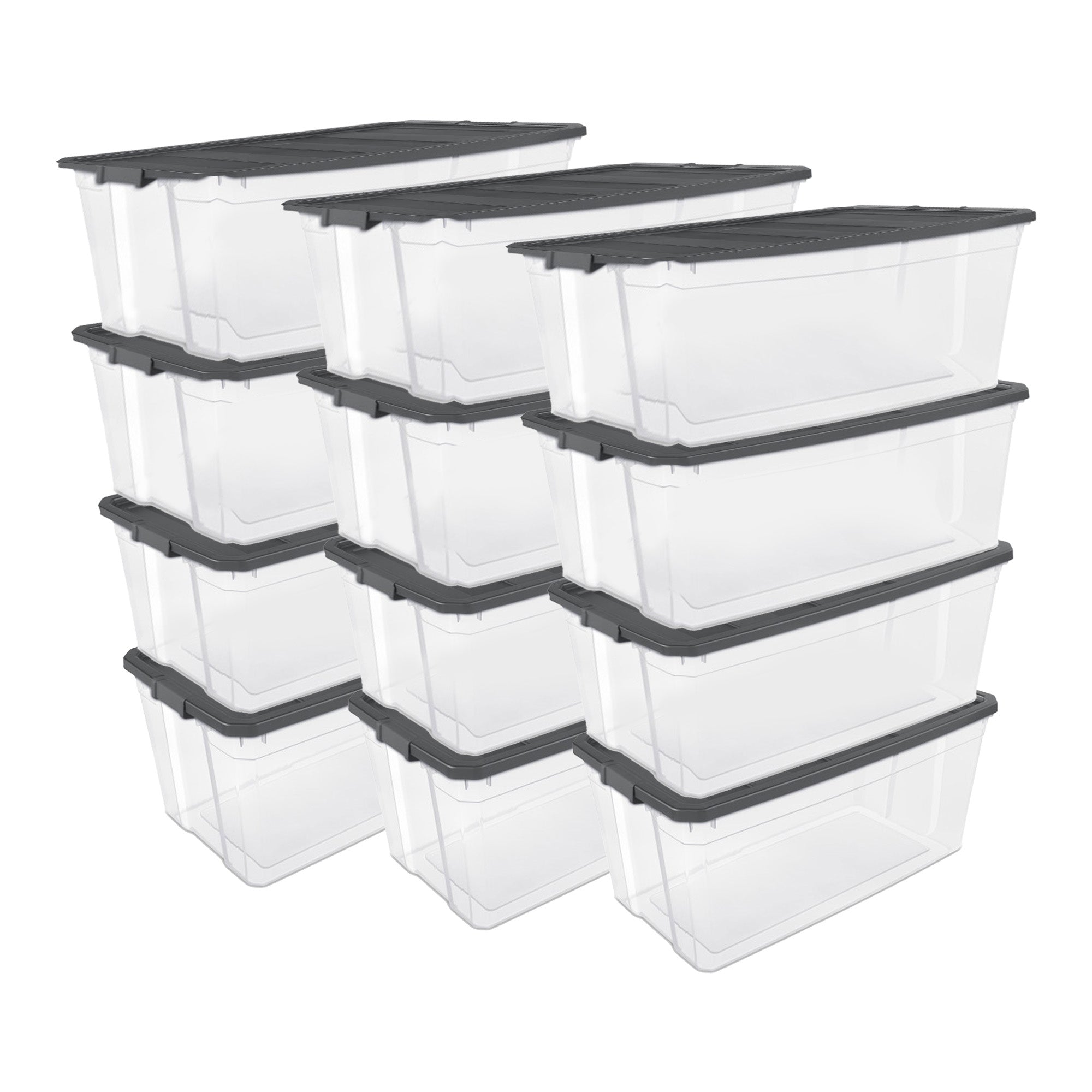 Sterilite 200 Qt Clear Stackable Latching Storage Box Container, Grey, 12 Pack - VMInnovations
