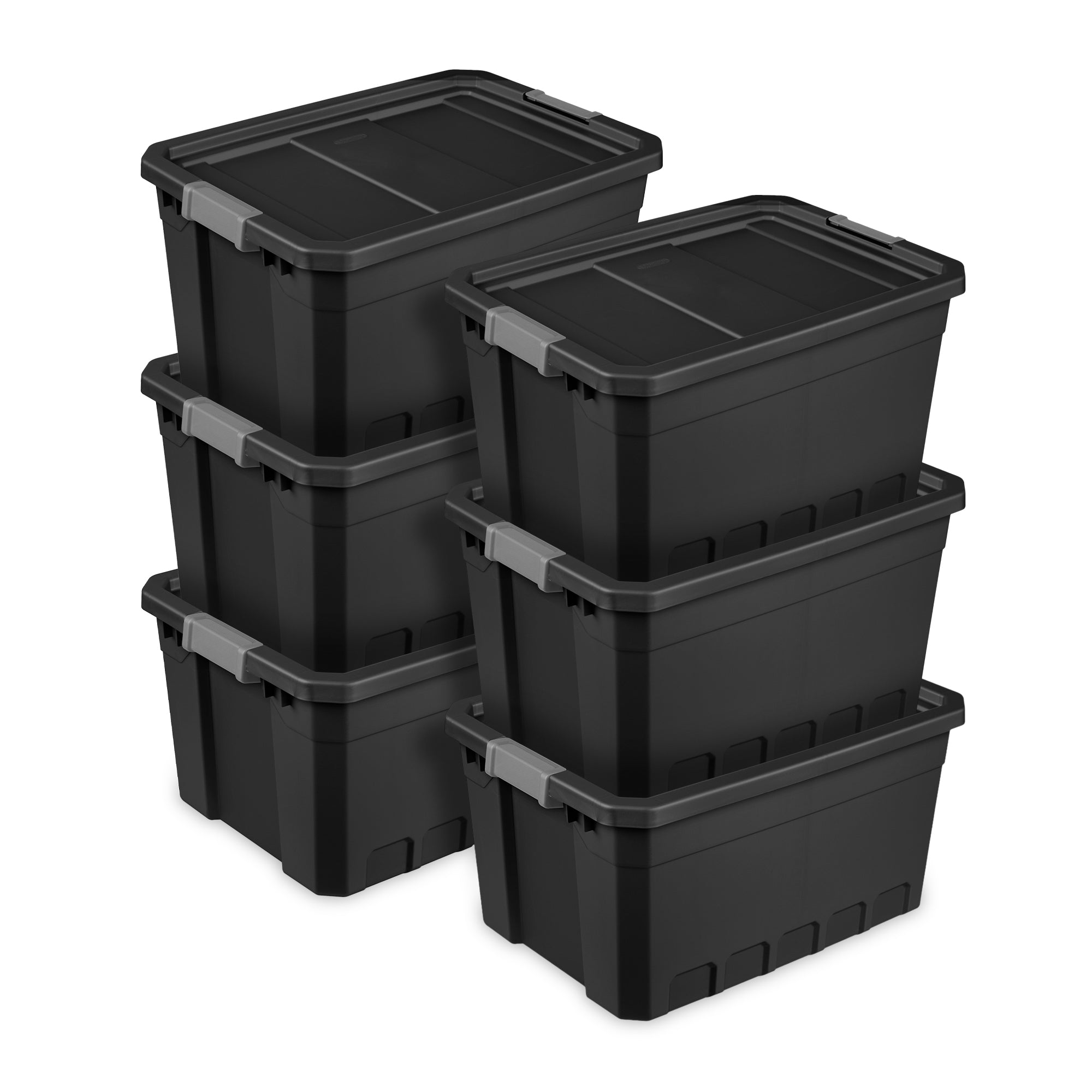 Sterilite 19 Gal Rugged Industrial Stackable Storage Tote w/ Lid, Black, 6 Pack - VMInnovations