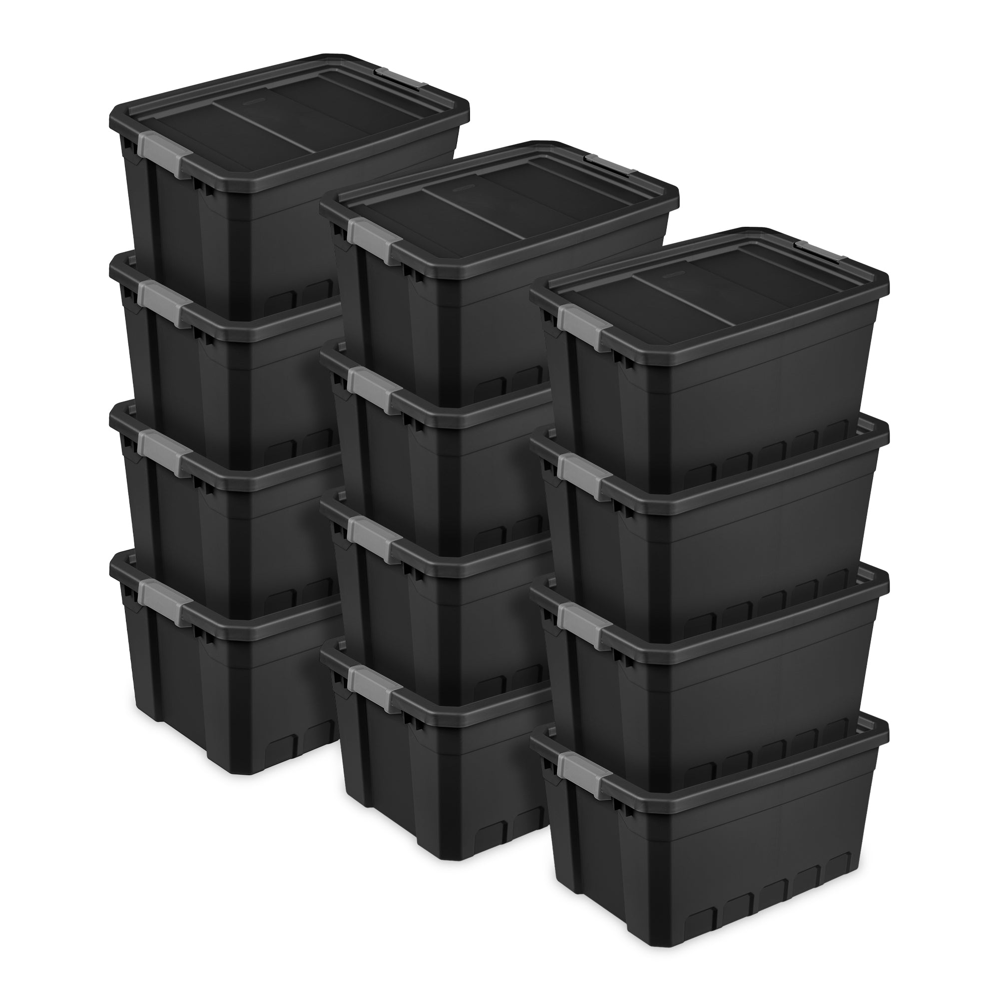 Sterilite 19 Gal Rugged Industrial Stackable Storage Tote w/ Lid, Black, 12 Pack