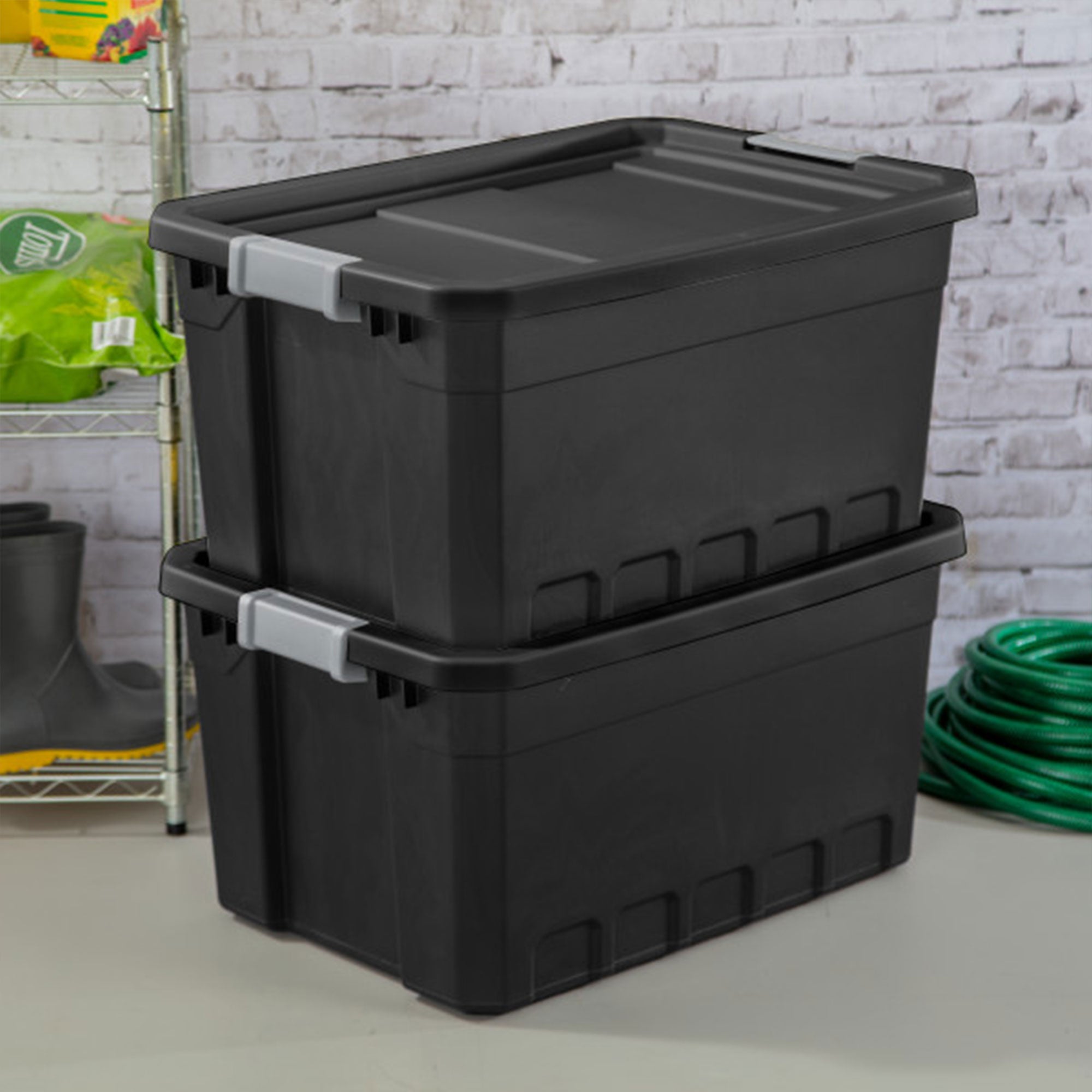 Sterilite 19 Gal Rugged Industrial Stackable Storage Tote w/ Lid, Black, 24 Pack - VMInnovations