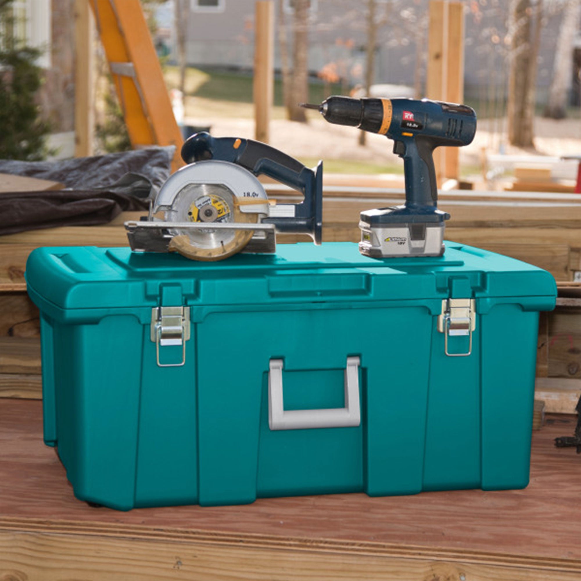 Sterilite Wheeled Footlocker, Plastic Utility Storage Container, Teal, 2 Pack - VMInnovations