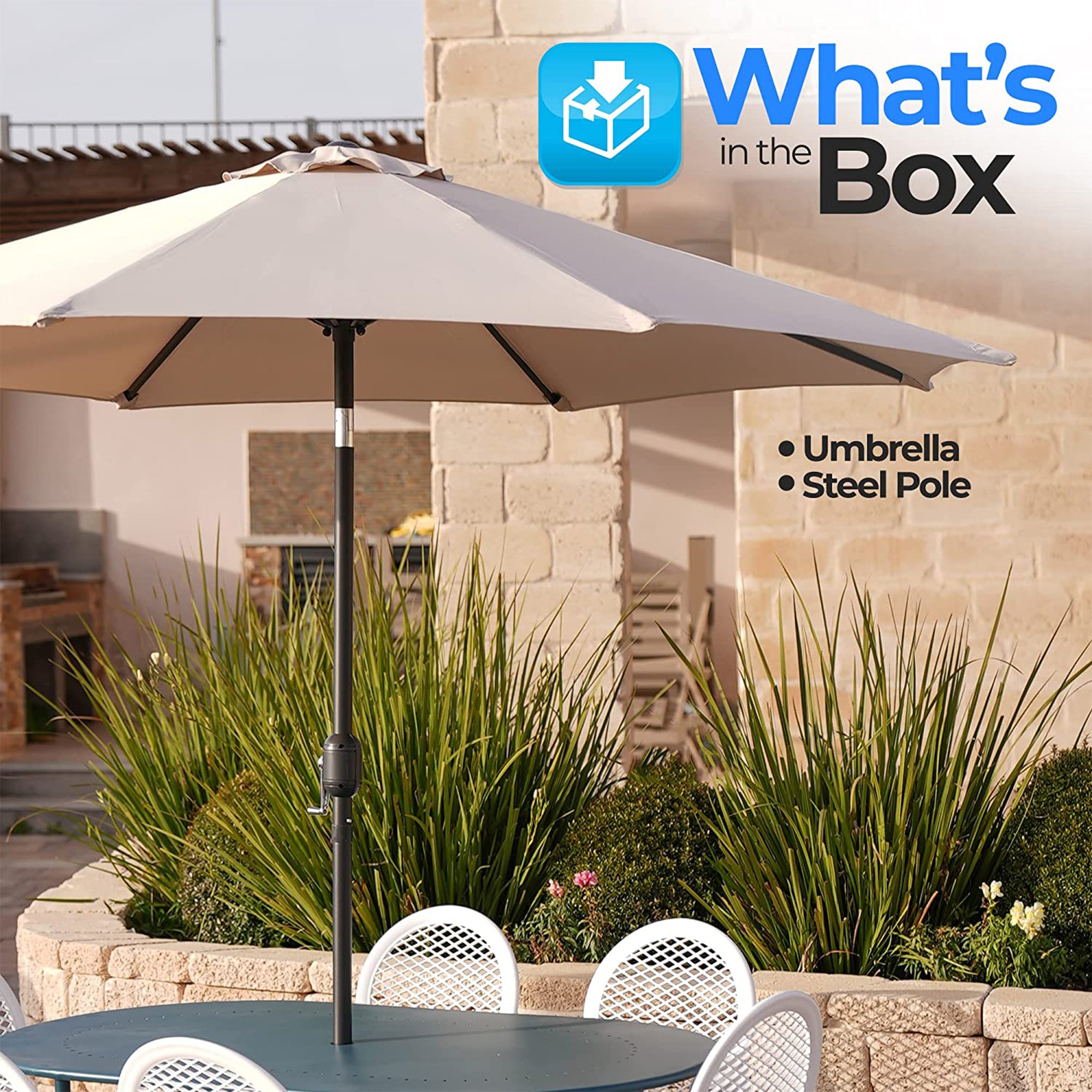 Serenelife 10' Patio Umbrella with Push Button Tilt & Built-In Crank (Open Box) - VMInnovations