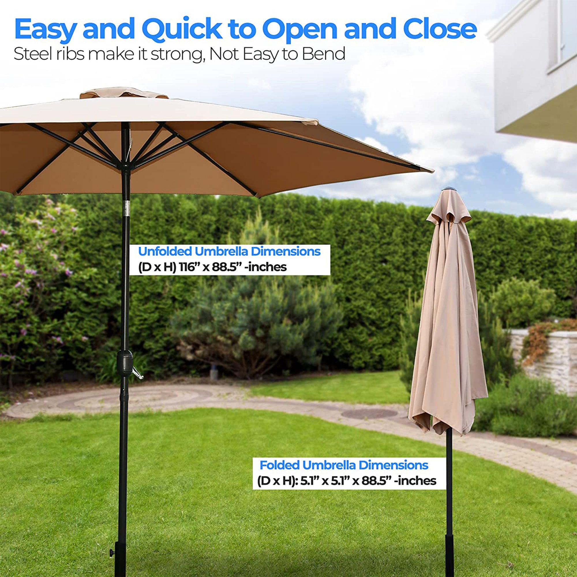 Serenelife 10' Patio Umbrella with Push Button Tilt & Built-In Crank (Open Box) - VMInnovations