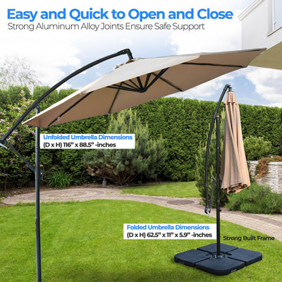 Serenelife 10 Foot Hanging Patio Umbrella with Push Button Tilt, Crank and Base