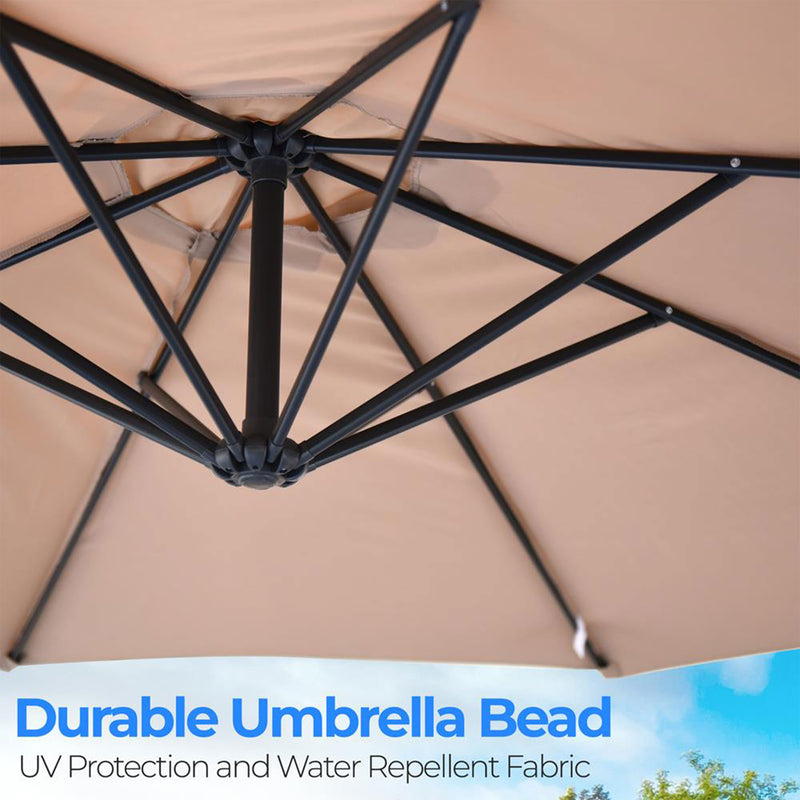 Serenelife 10 Foot Hanging Patio Umbrella with Push Button Tilt, Crank and Base