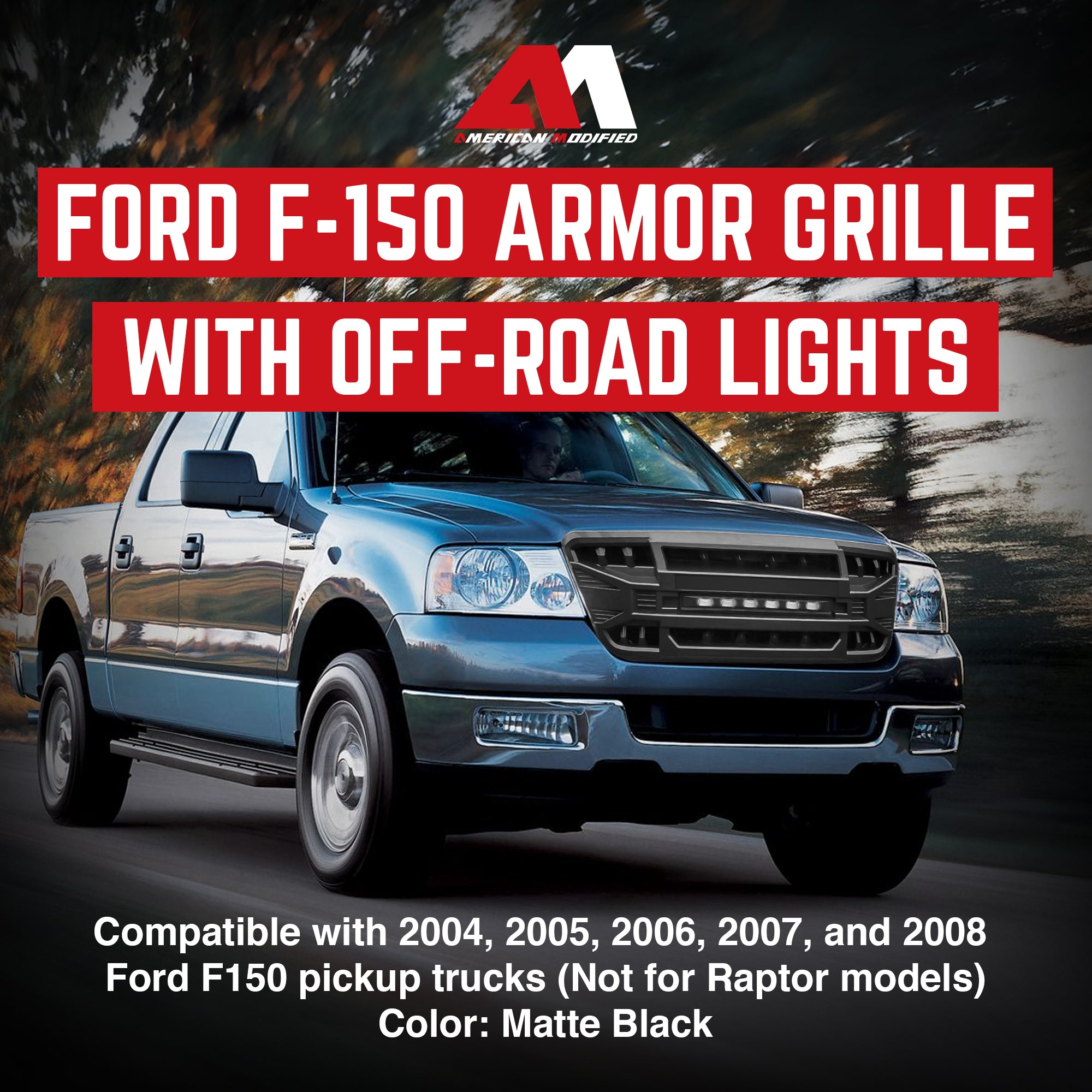 AMERICAN MODIFIED Armor Grille with Off Road Lights for 2004-2008 Ford F150 - VMInnovations