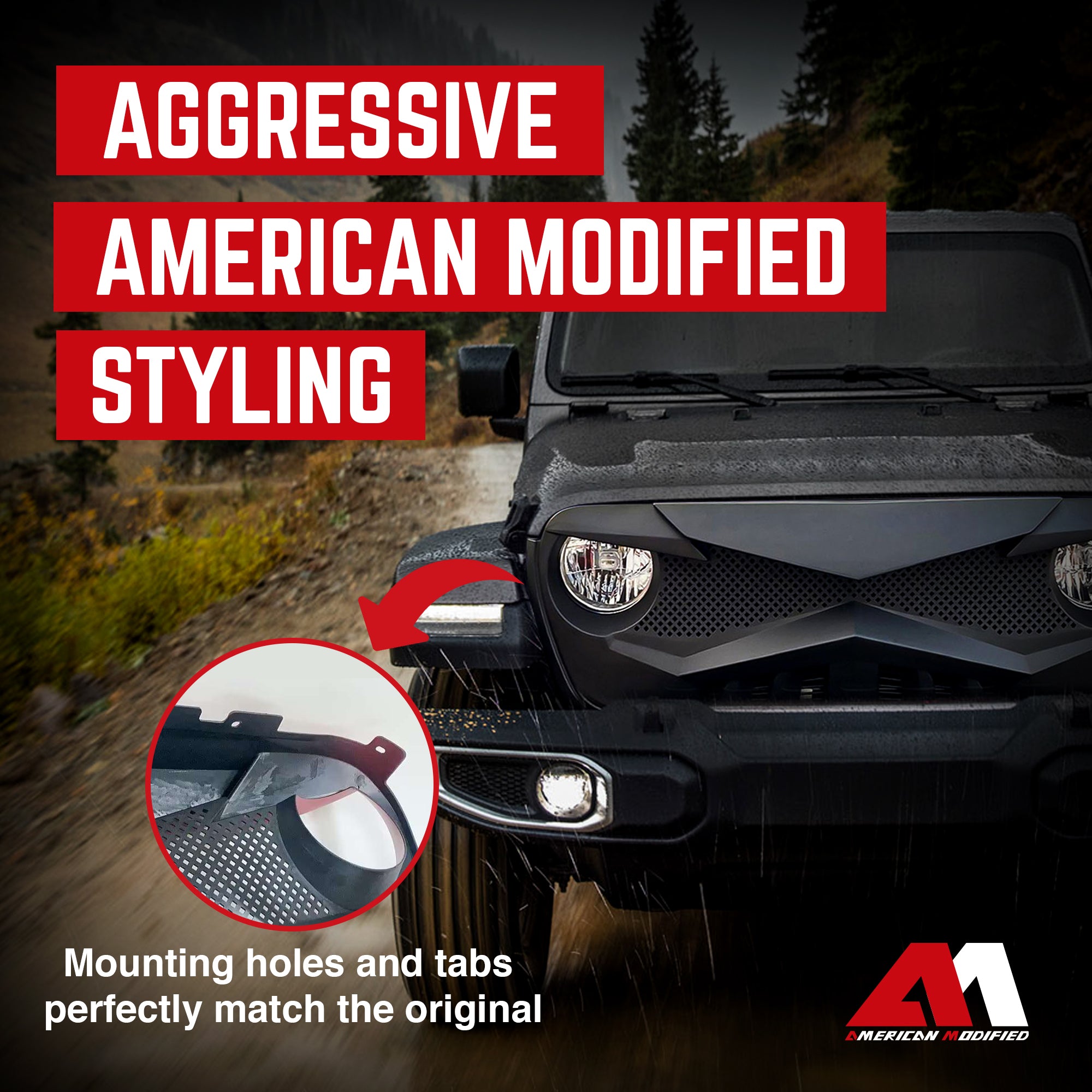 AMERICAN MODIFIED Front Hawke Grille compatible with Jeep Wrangler (Open Box) - VMInnovations
