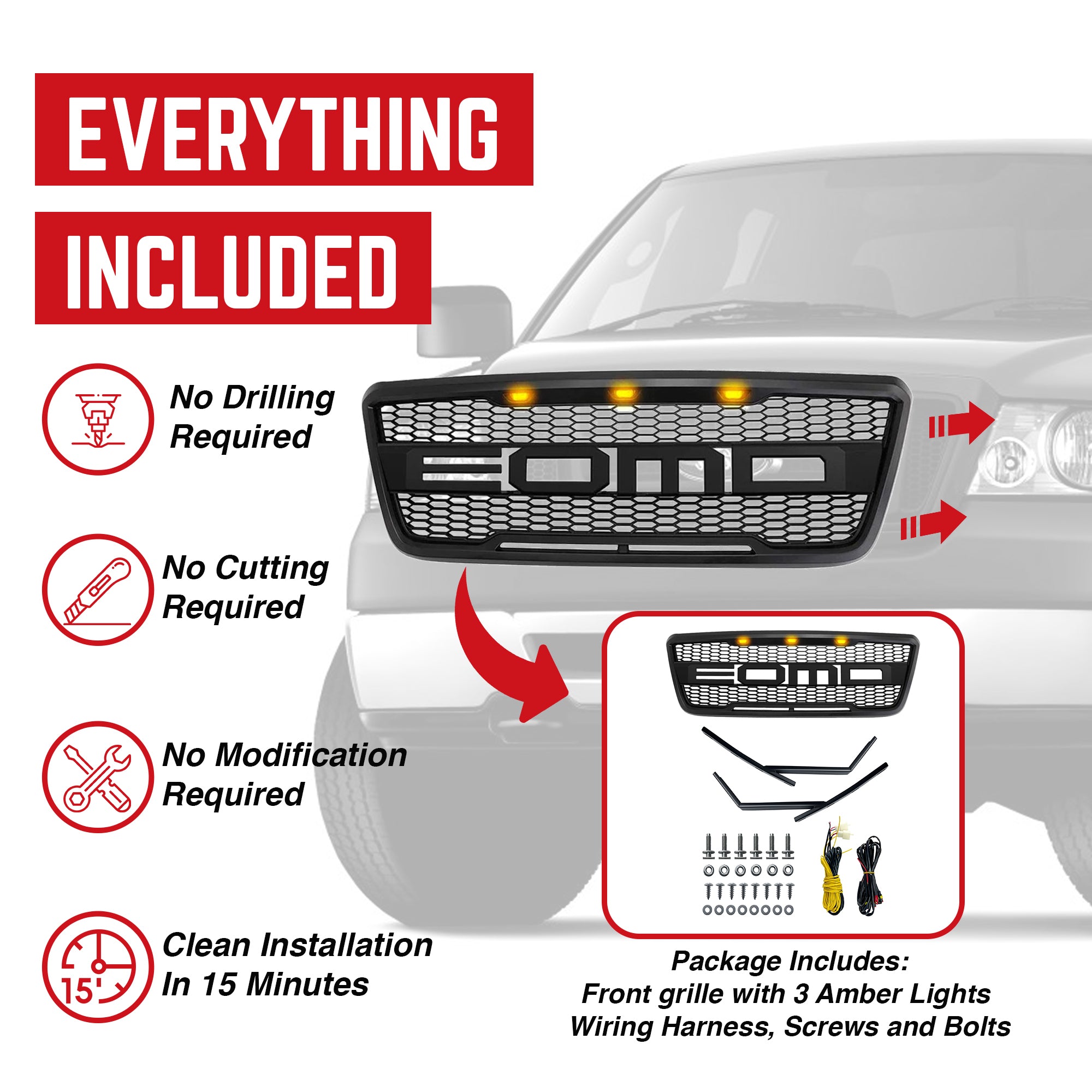 AMERICAN MODIFIED Raptor Style Front Grille w/LEDs for Ford F150 04-08(Open Box) - VMInnovations