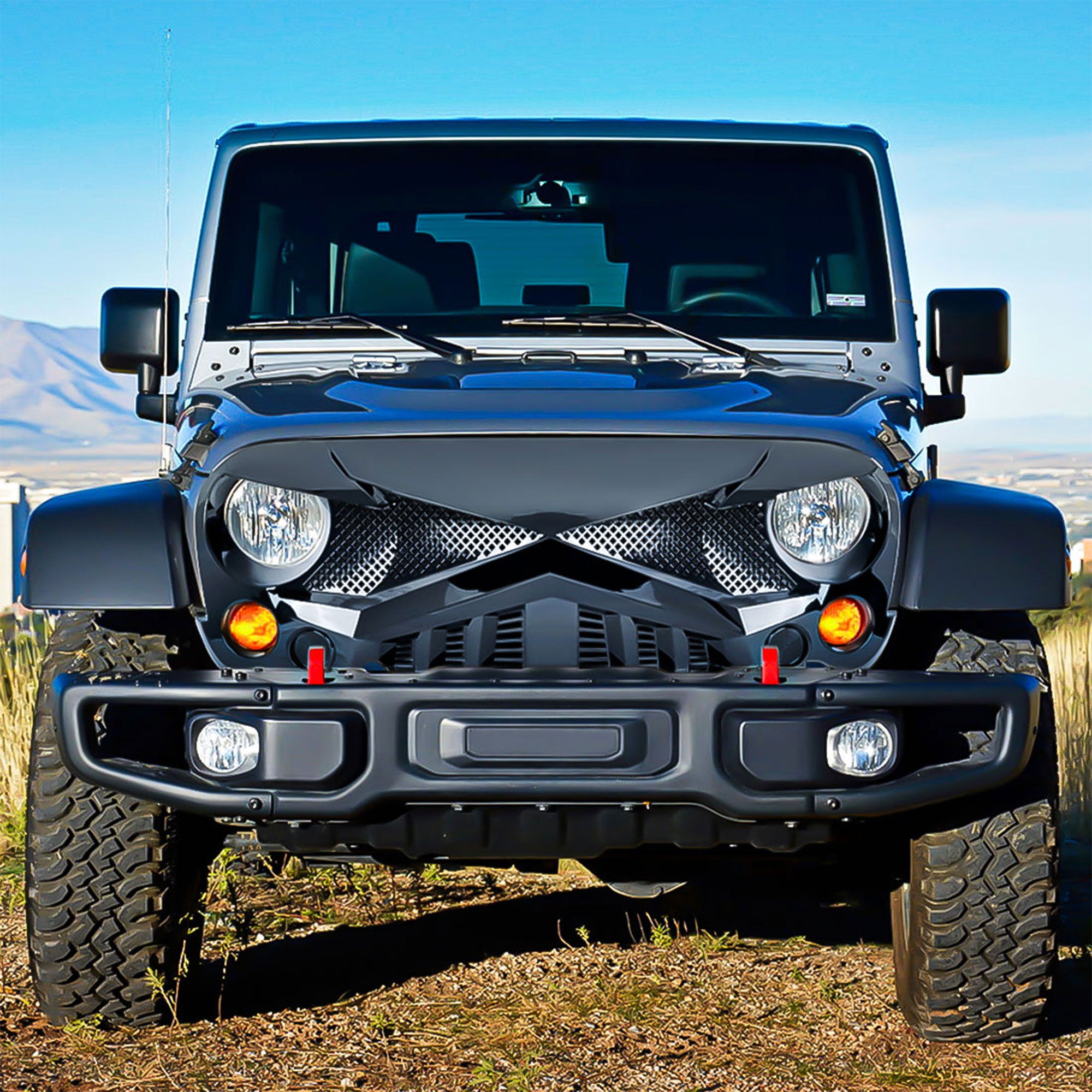 American Modified Front Hawke Grille for 07-18 Jeep Wrangler, Glossy Black(Used) - VMInnovations
