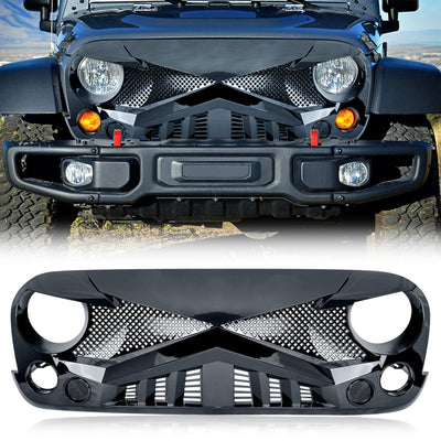 American Modified Front Hawke Grille for 2007-2018 Jeep Wrangler, Glossy Black