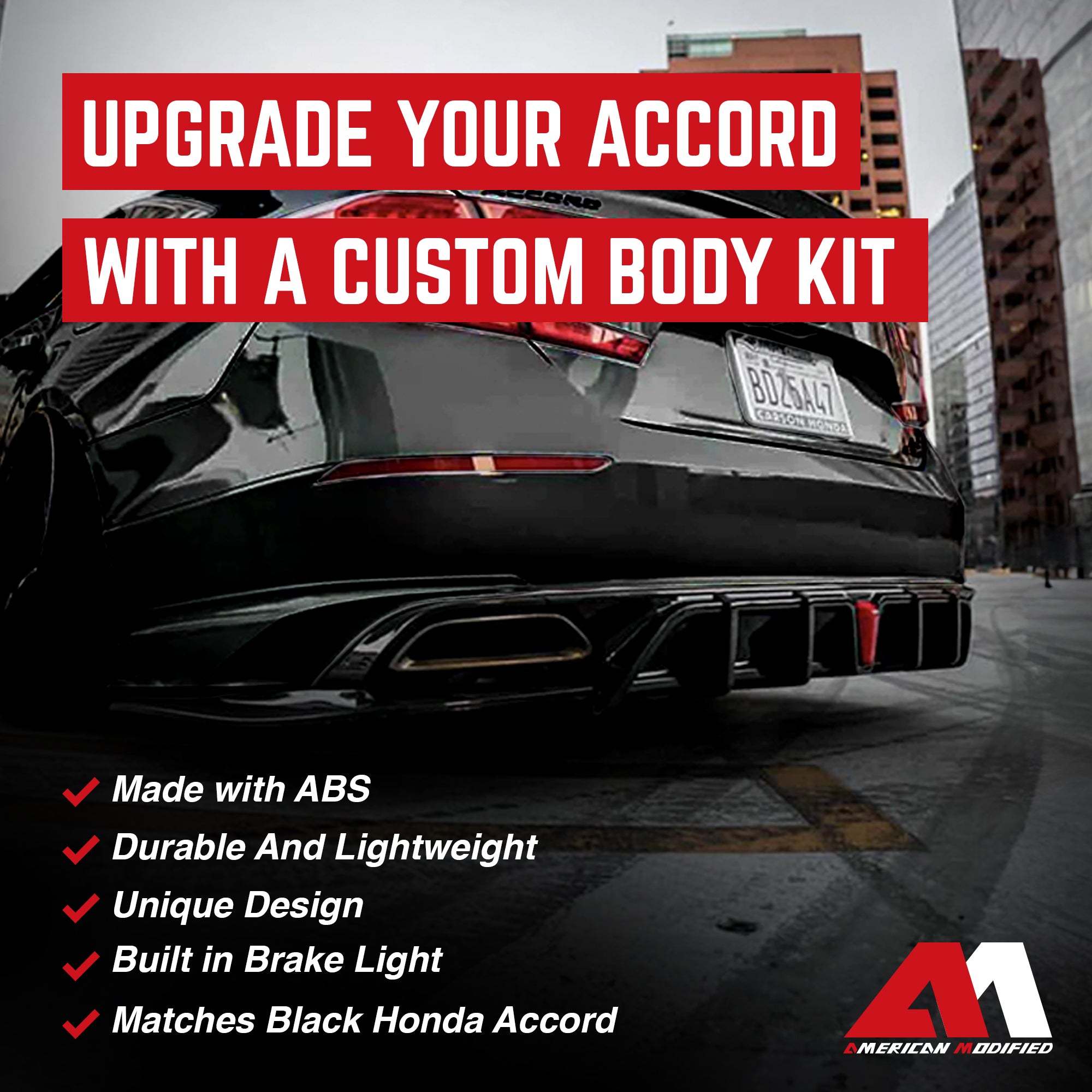 AMERICAN MODIFIED 18-23 Honda Accord Rear Bumper Diffuser Lip, Black (Open Box) - VMInnovations