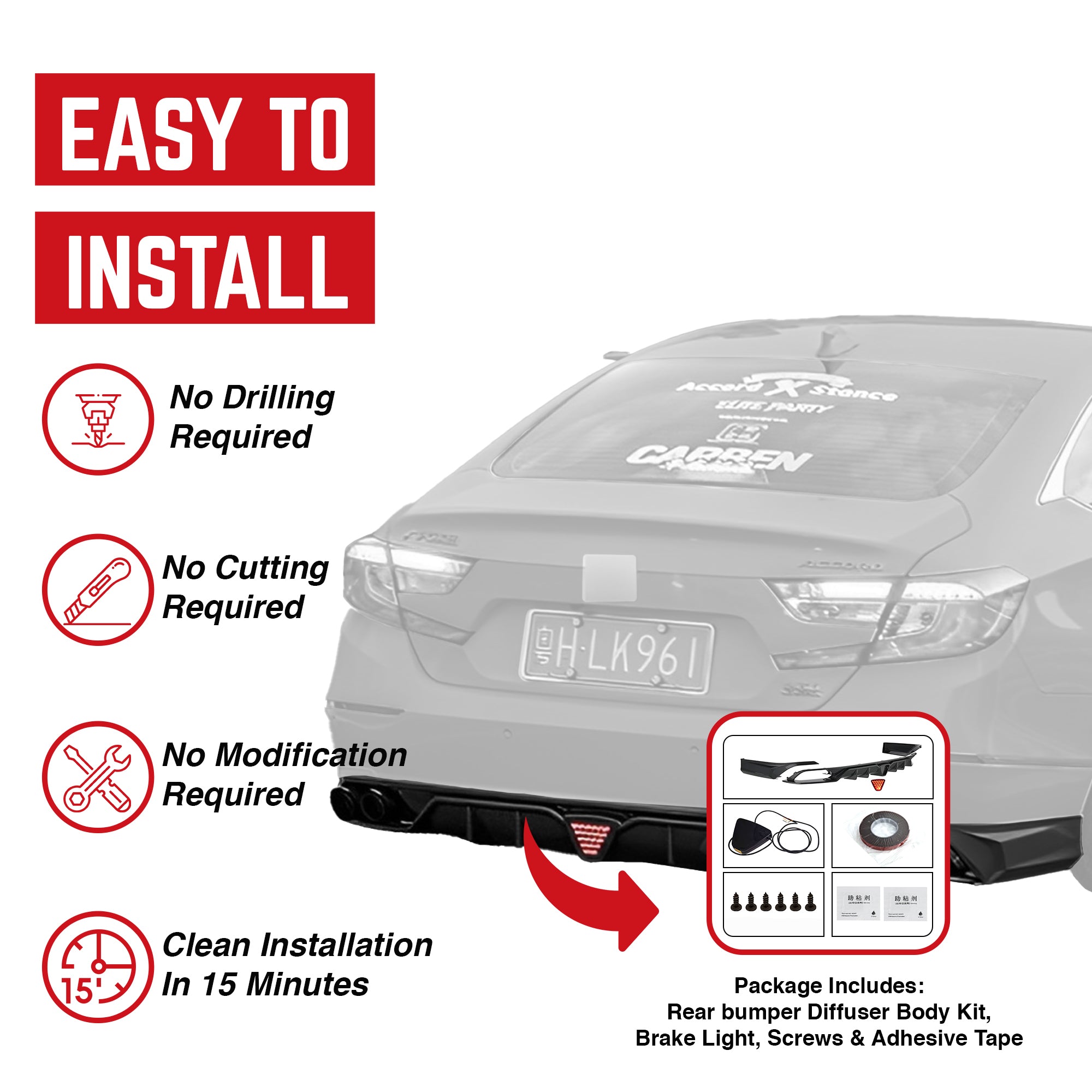 AMERICAN MODIFIED 18-23 Honda Accord Bumper Diffuser Lip w/LED Light,Black(Used) - VMInnovations