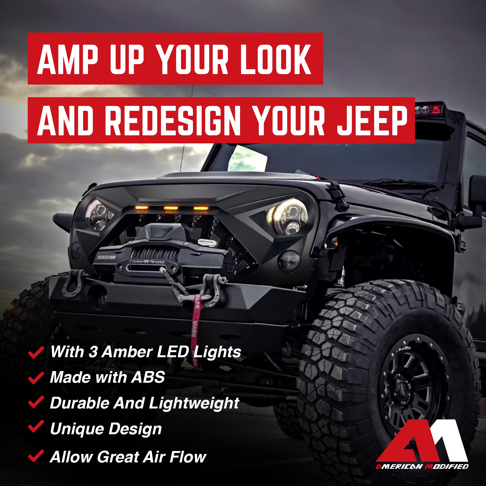 AMERICAN MODIFIED Goliath Grill Compatible w/ 2007-18 Jeep Wrangler JK (Damaged) - VMInnovations