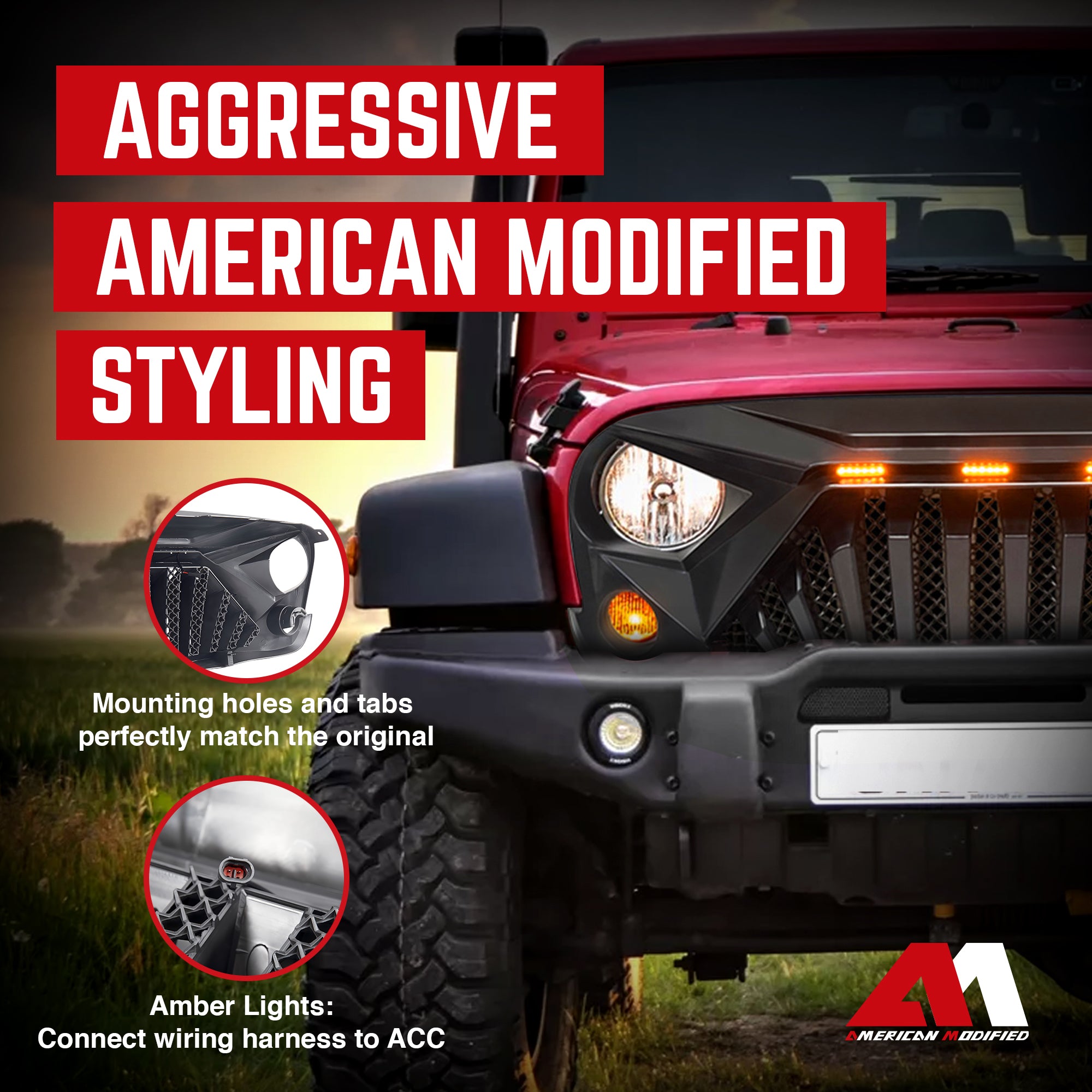 AMERICAN MODIFIED Goliath Grill Compatible w/ 2007-18 Jeep Wrangler JK (Damaged) - VMInnovations