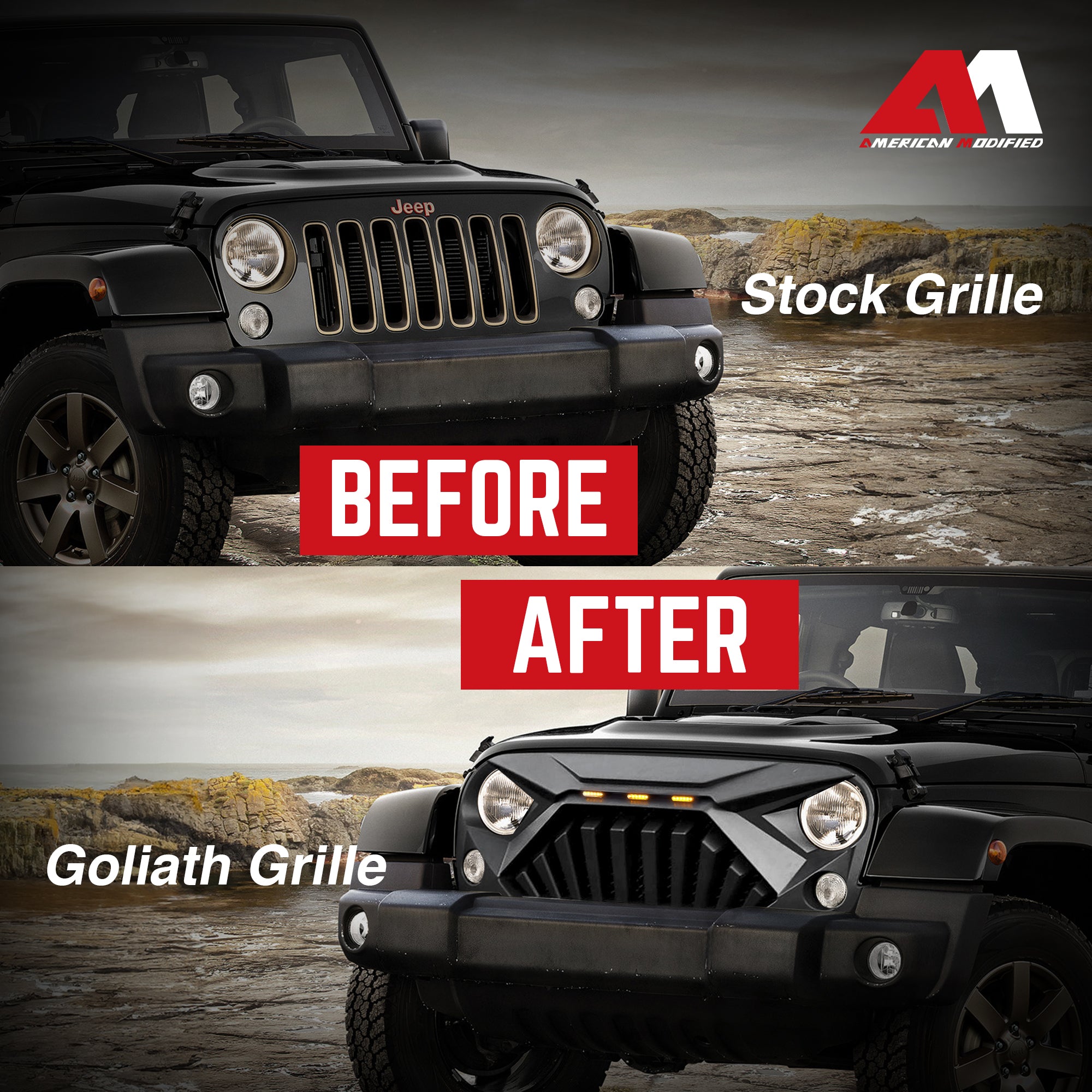 AMERICAN MODIFIED Goliath Grill Compatible w/ 2007-18 Jeep Wrangler JK (Damaged) - VMInnovations