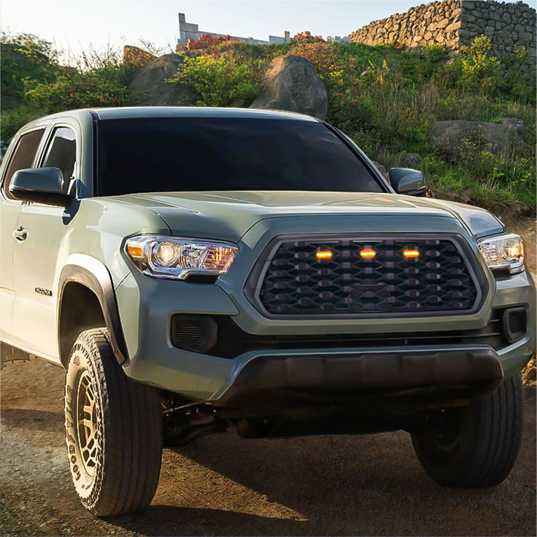 AMERICAN MODIFIED Mesh Grille w/ Amber Lights for 2016-2023 Tacoma, Matte Black - VMInnovations