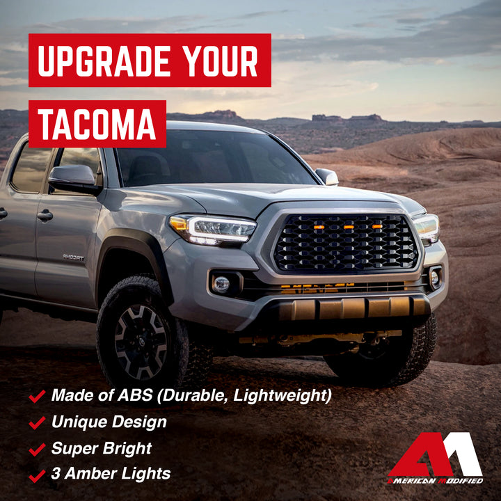 AMERICAN MODIFIED Mesh Grille w/ Amber Lights for 2016-2023 Tacoma, Matte Black - VMInnovations