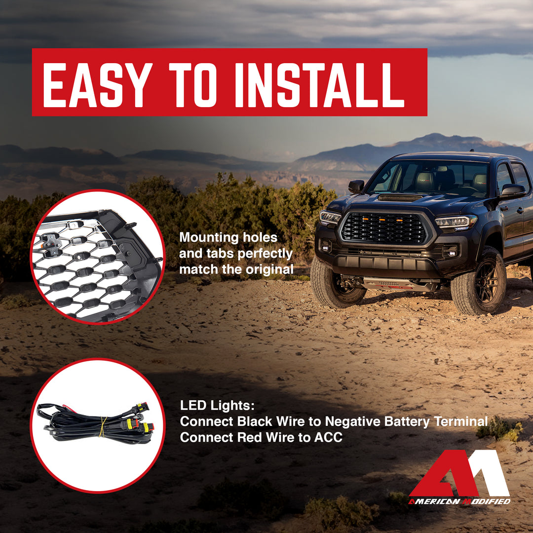 AMERICAN MODIFIED Mesh Grille w/ Amber Lights for 2016-2023 Tacoma, Matte Black - VMInnovations
