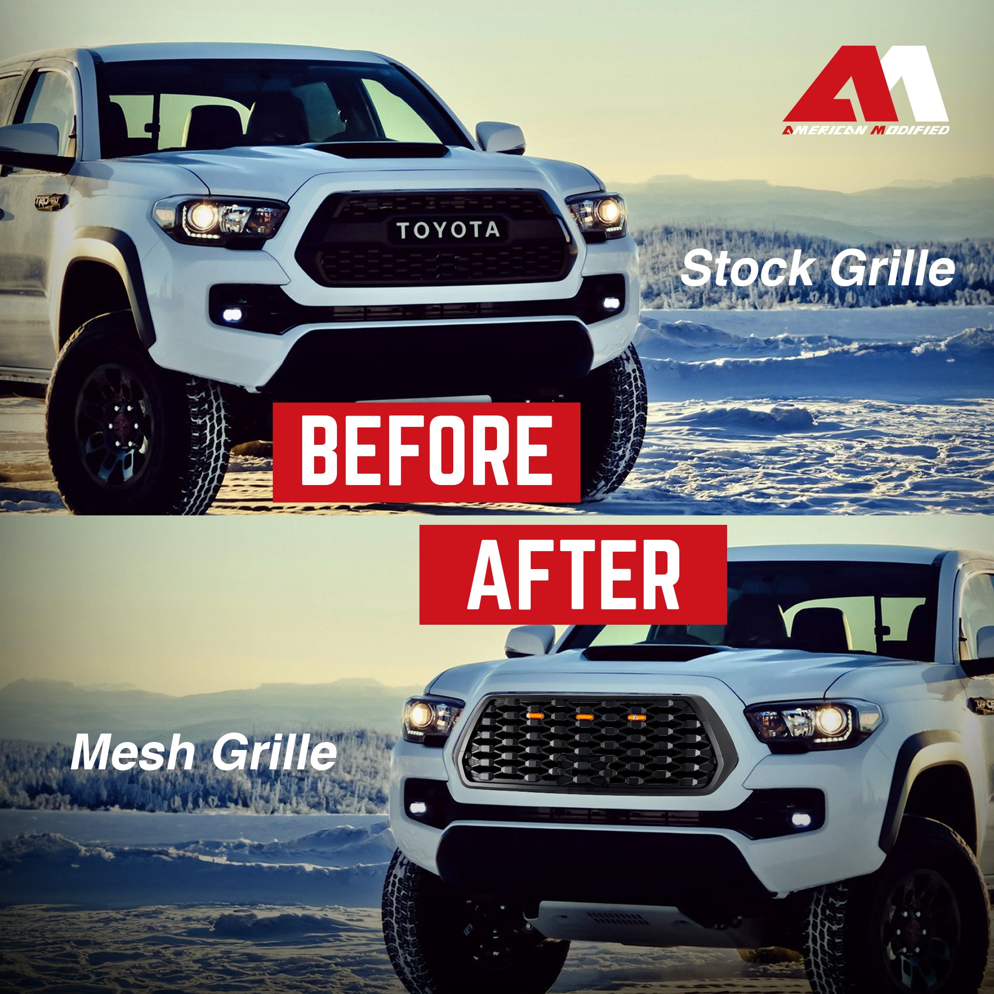 American Modified Grille w/ Amber Lights for 2016-2021 Tacoma, Black (Open Box) - VMInnovations