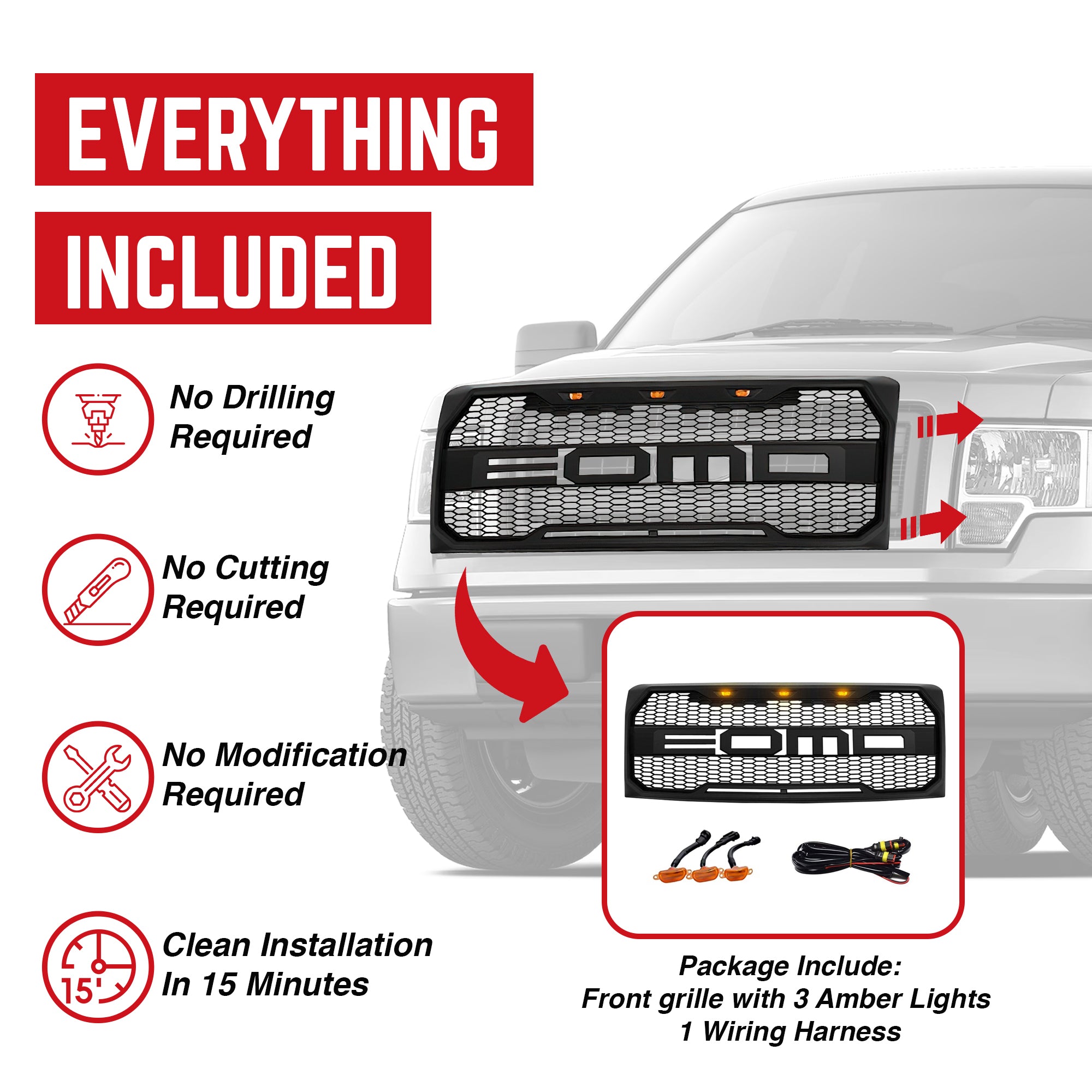 AMERICAN MODIFIED Raptor Grille w/LED Lights for 09-14 Ford F150(For Parts) - VMInnovations