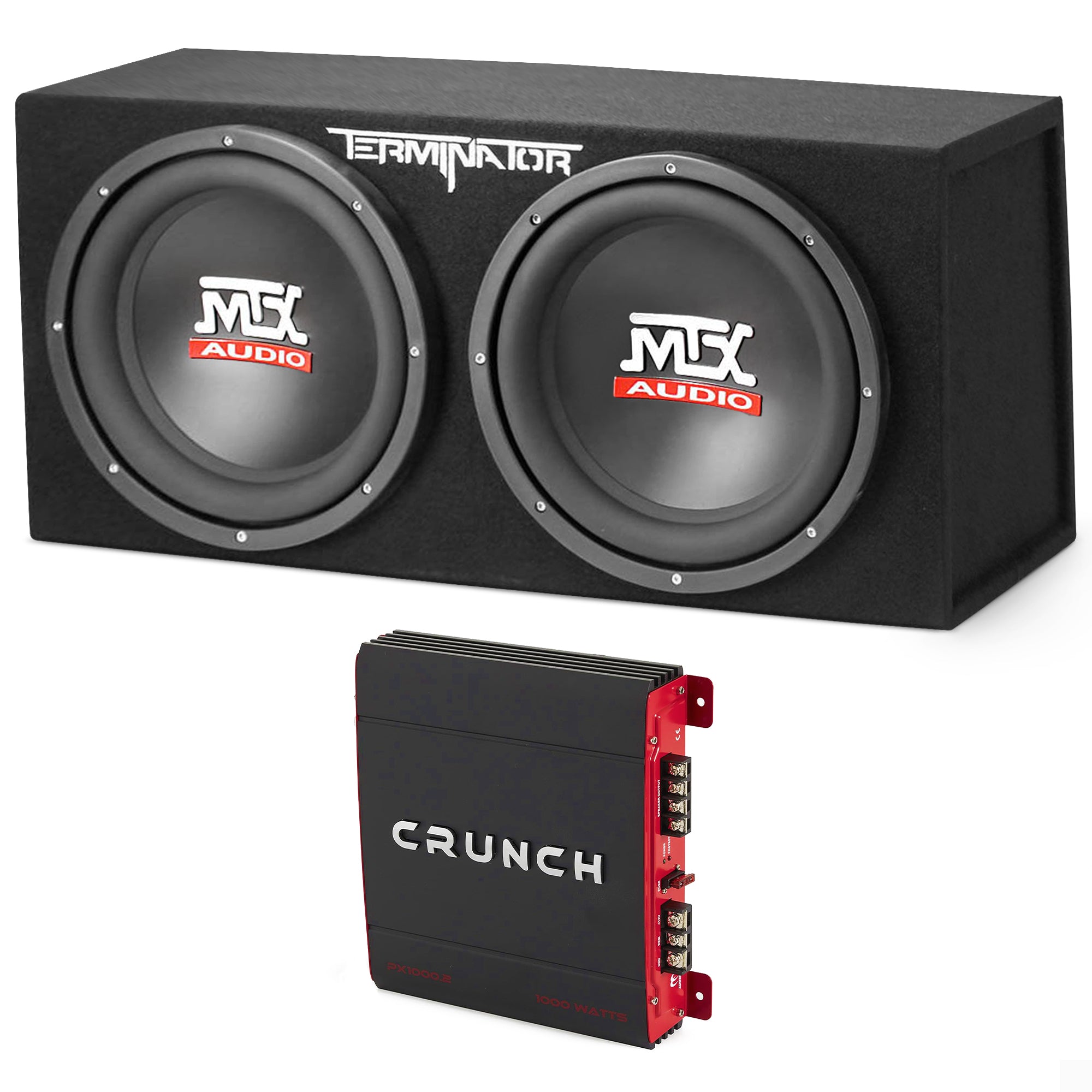 Crunch 2 Channel Car Audio Amplifier & MTX 12 In Dual Loaded Subwoofer Enclosure