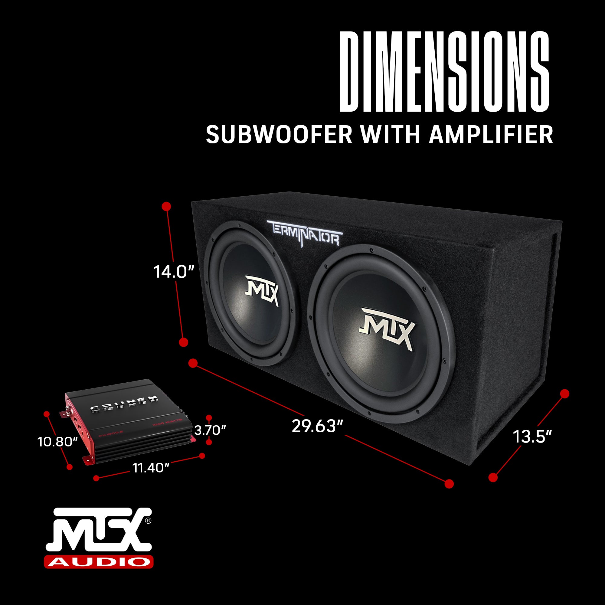 Crunch 2 Channel Car Audio Amplifier & MTX 12 In Dual Loaded Subwoofer Enclosure