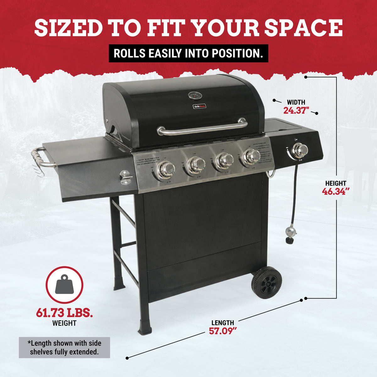 Grill Boss 4-Burner Gas Grill with Side Burner, Cover, Shelves, & Bottle Opener