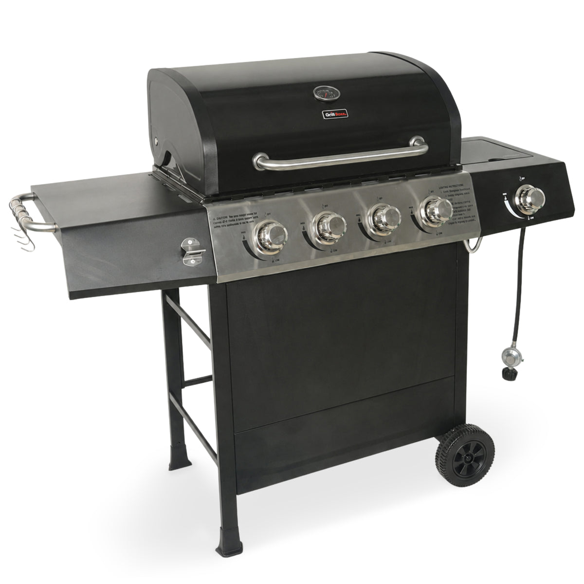 Grill Boss 4-Burner Gas Grill with Side Burner, Cover, Shelves, & Bottle Opener