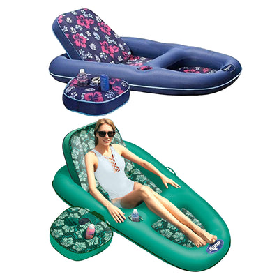 Aqua Leisure Campania 2 in 1 Inflatable Pool Float Set, Floral & Navy Hibiscus