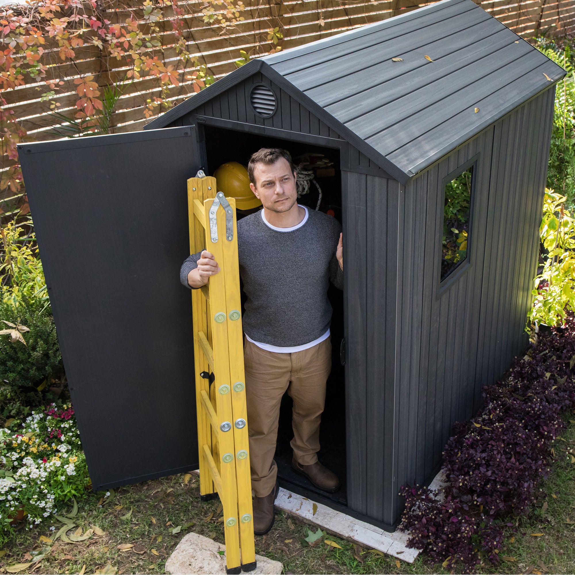 Keter Darwin 4 Foot x 6 Foot Outdoor Garden Tool Storage Shed w/Window, Graphite - VMInnovations