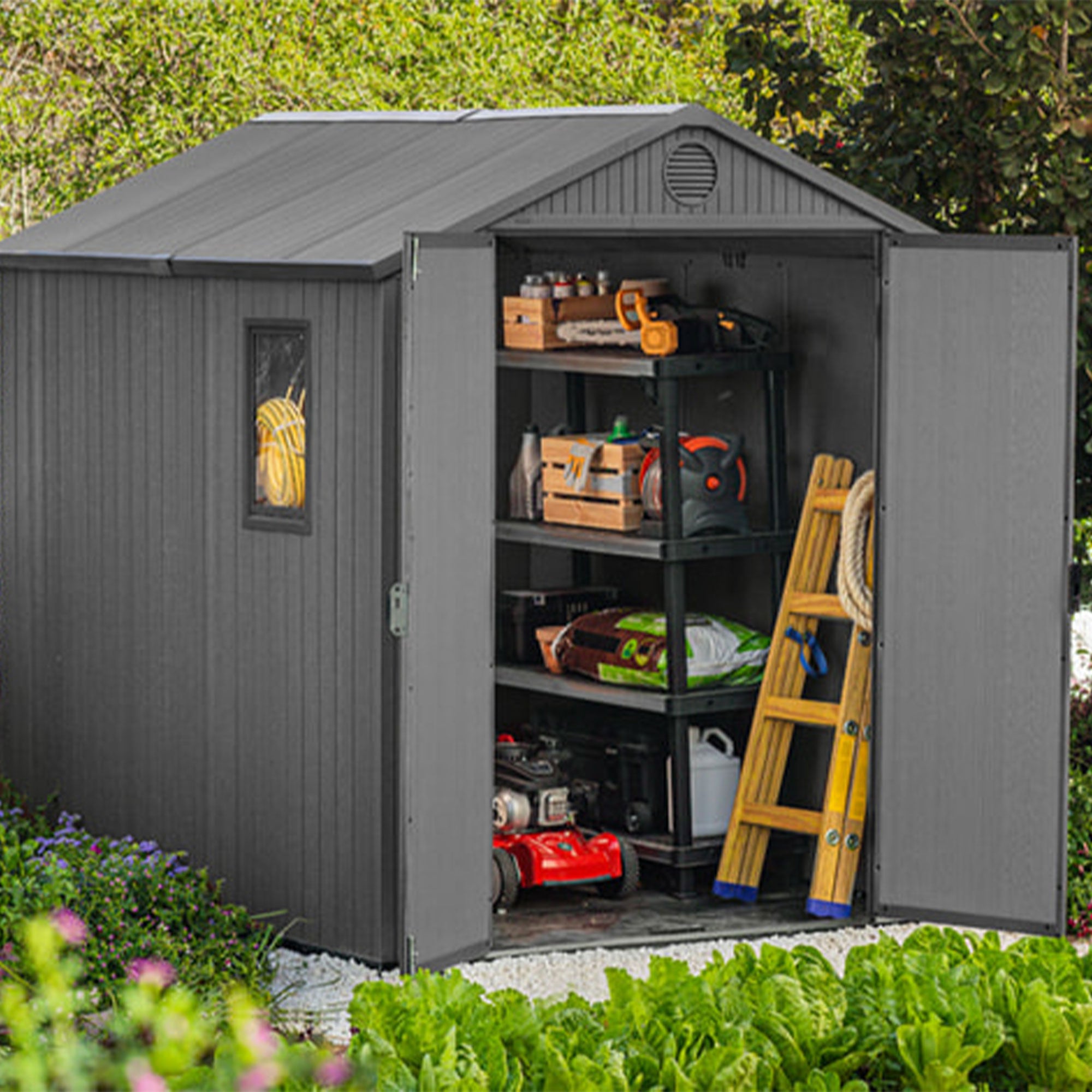 Darwin 6 x 8 Foot Outdoor Shed for Garden Accessories and Tools, Gray (Used) - VMInnovations