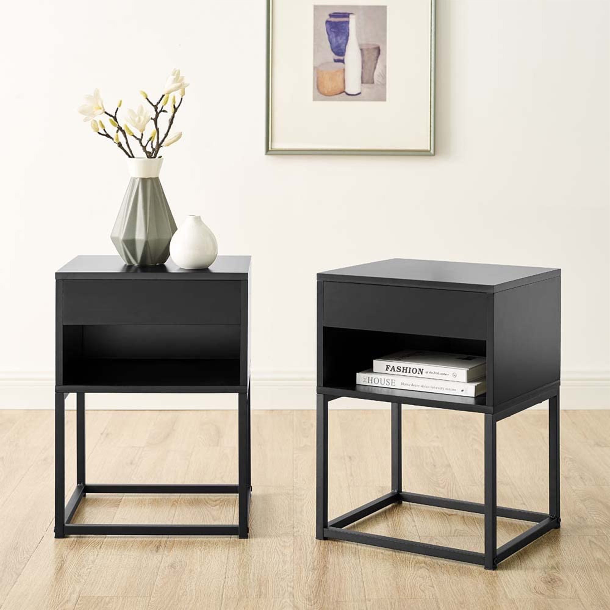 BIKAHOM 21In Tall Simple End Table Nightstand with Drawer and Shelf (For Parts) - VMInnovations