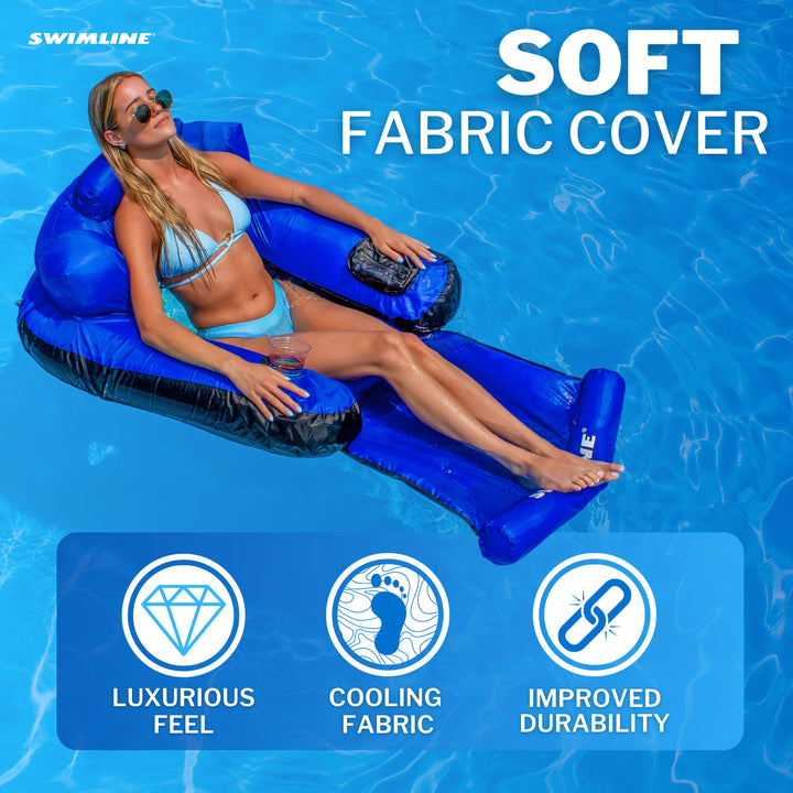 Swimline Inflatable Durable Fabric Swimming Pool Floating Lounger Chair, Blue - VMInnovations