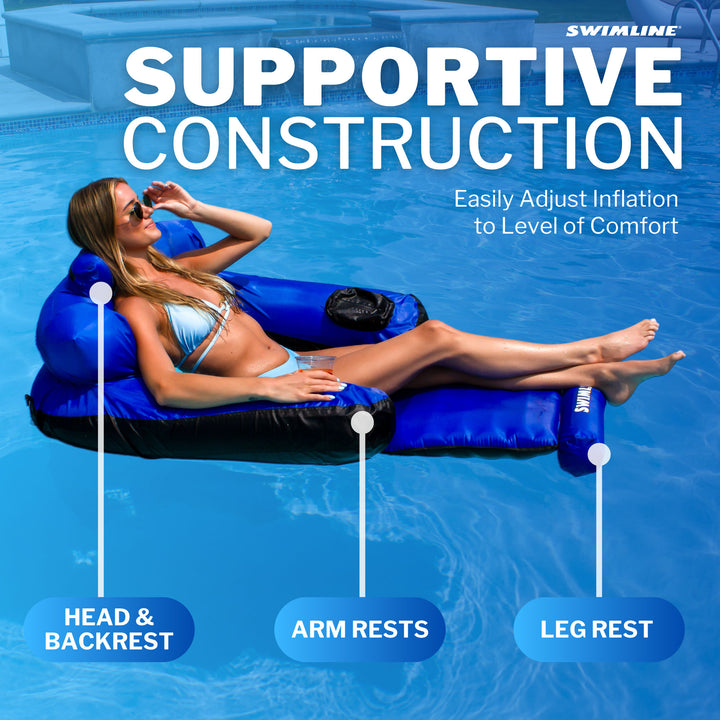 Swimline Inflatable Durable Fabric Swimming Pool Floating Lounger Chair, Blue - VMInnovations